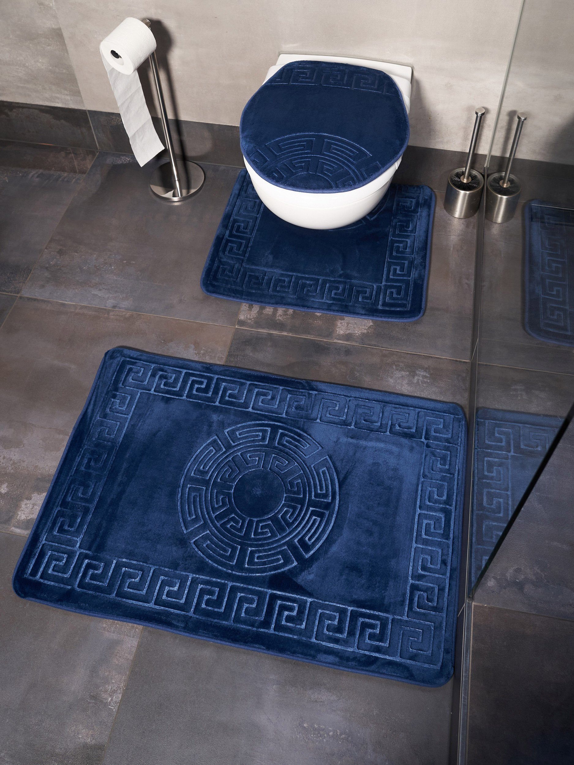 ZELLERFELD Badematte Trendmax Marmour 3-teilig Bad Matte Dusche Set von 2 Rutsch Stand Bad Matten Wasser absorbierende Toillette Badezimmer Teppich, 1x Matte für Toilettendeckel