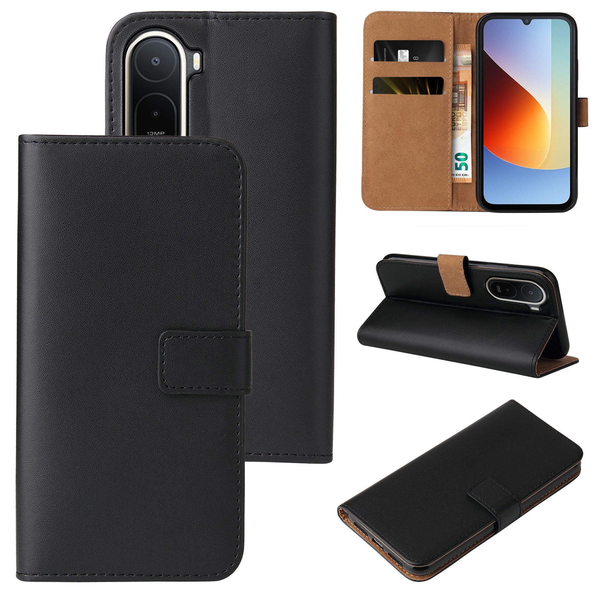 Tec-Expert Handyhülle Klapp Handy Hülle in Schwarz für Xiaomi Redmi A7 Pro 6.9 Zoll, 6.9, Handyhülle Klapphülle Flip Case Cover Rundumschutz