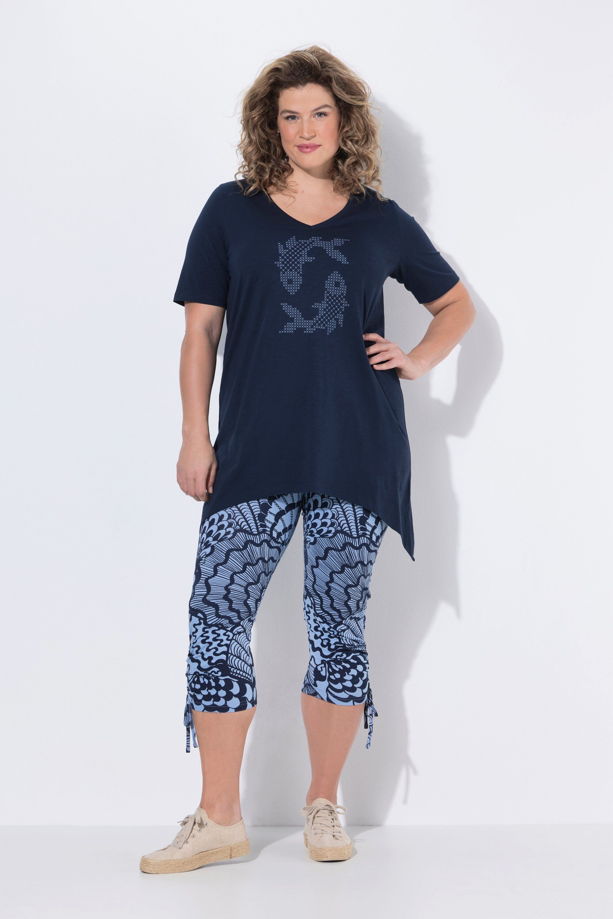 Ulla Popken Longshirt T-Shirt Fisch A-Linie Rundhals Halbarm