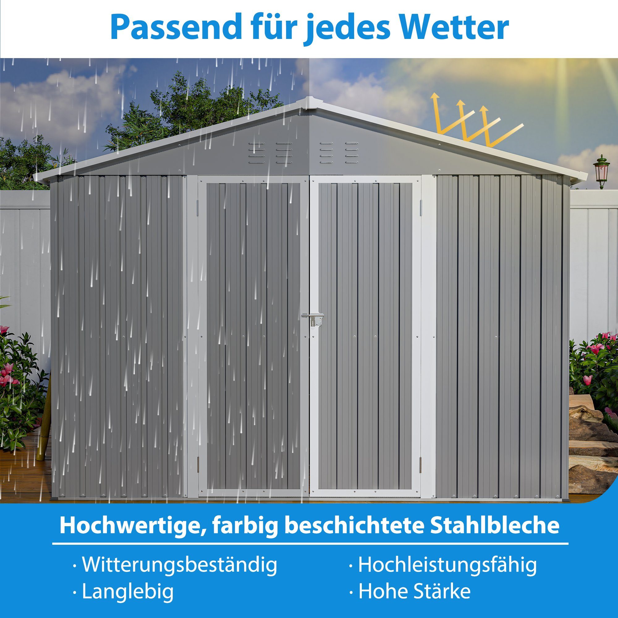 Gartenhaus 8x4 FT Metall Gerätehaus - Braun, Mit Fundament, Wetterfest