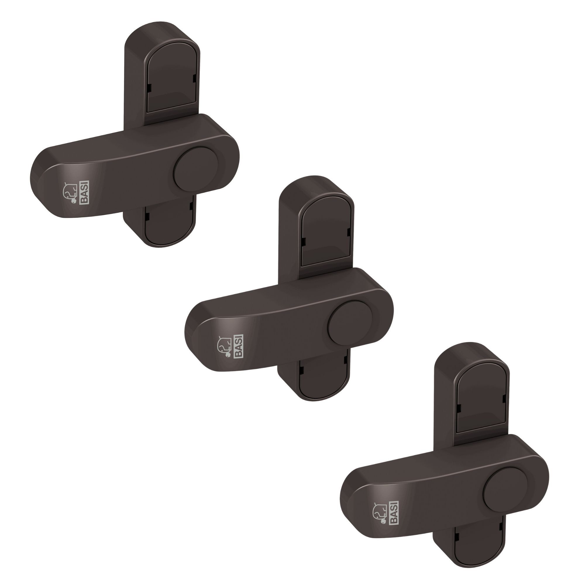 BASI Fensterzusatzschloss Fenstersicherung (Spar-Set, 3 St), 1-flügelige Fenster, Sperrbügel, Druckknopfsicherung, Braun, 3 Stück