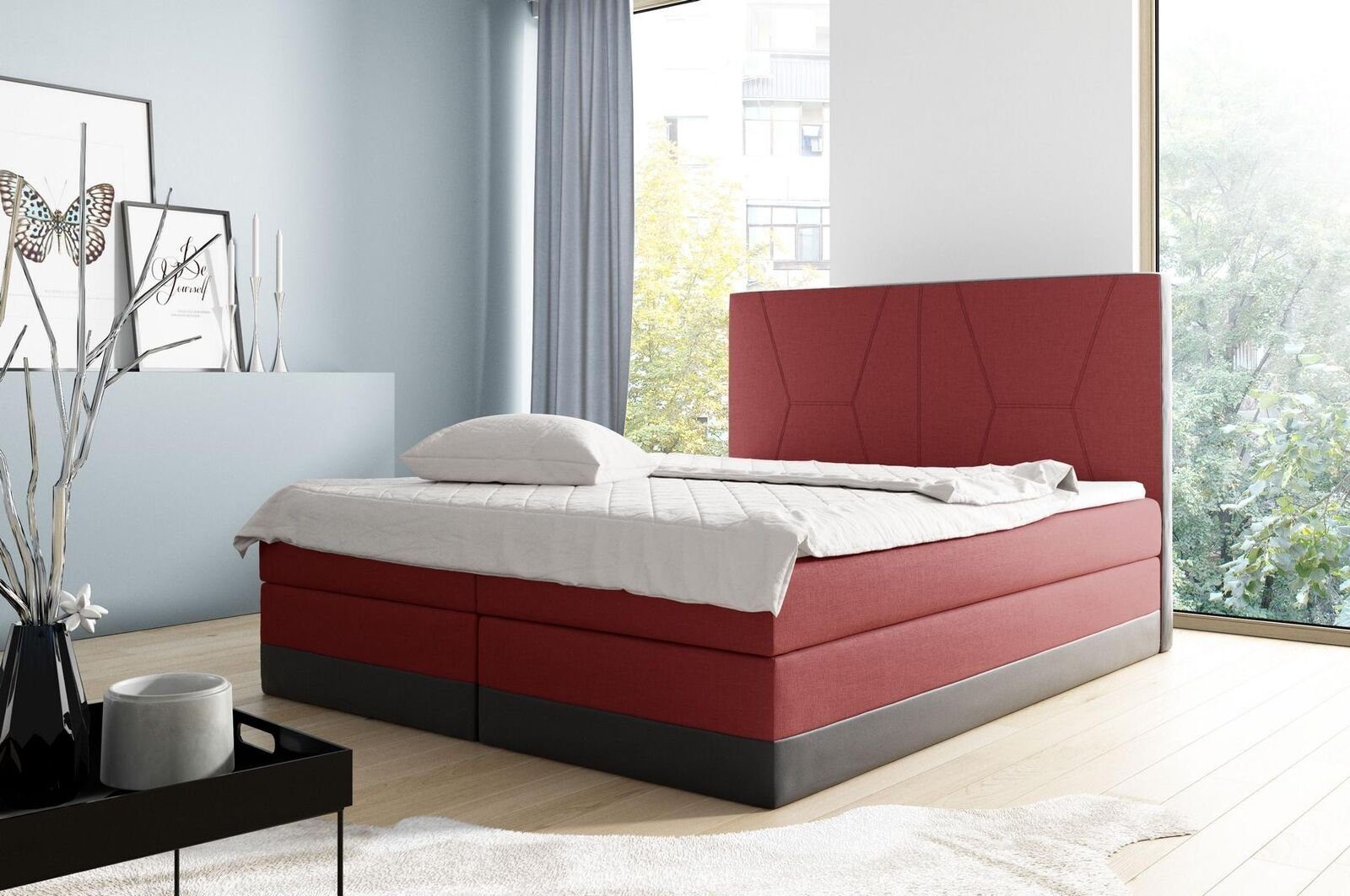 JVmoebel Bett, Doppel Hotel Rot Boxspringbett Modern Schlafzimmer Bett 160x200 Betten
