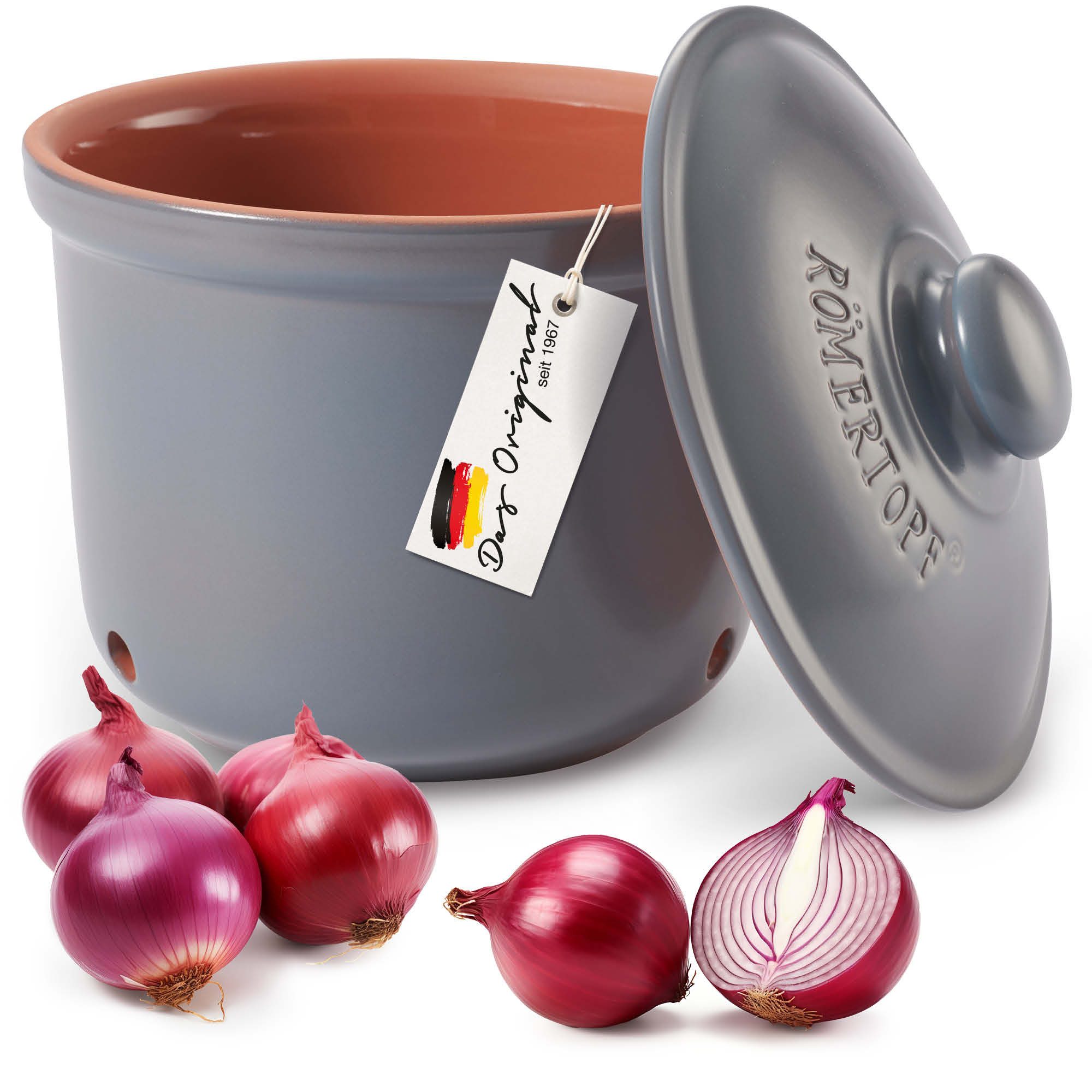 RÖMERTOPF Römertopf Frische-Topf MAXI - Zwiebeln Aufbewahrung 2,8 Liter Blau-Grau