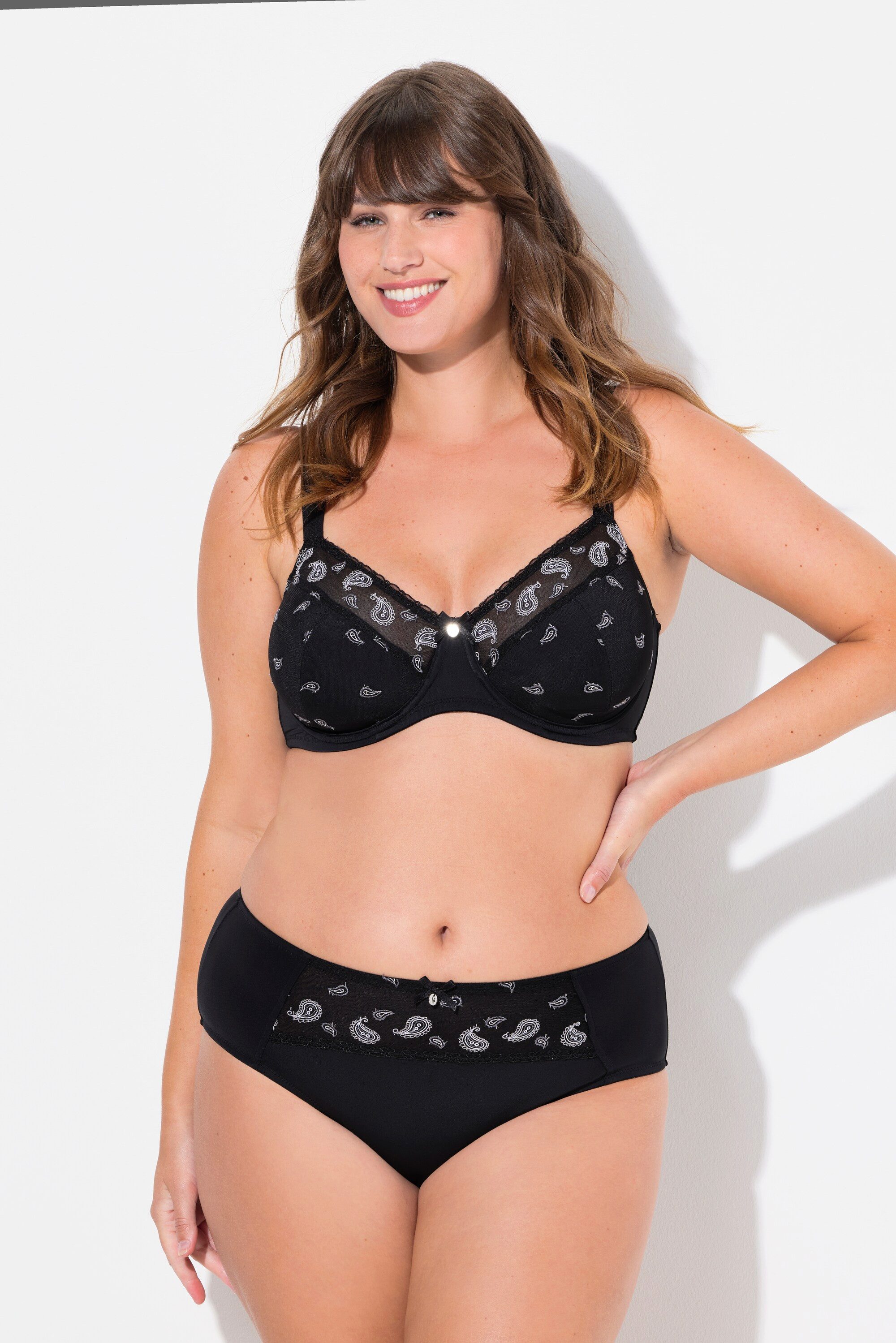 Slip Midislip Paisley-Stickerei Mikrofaser