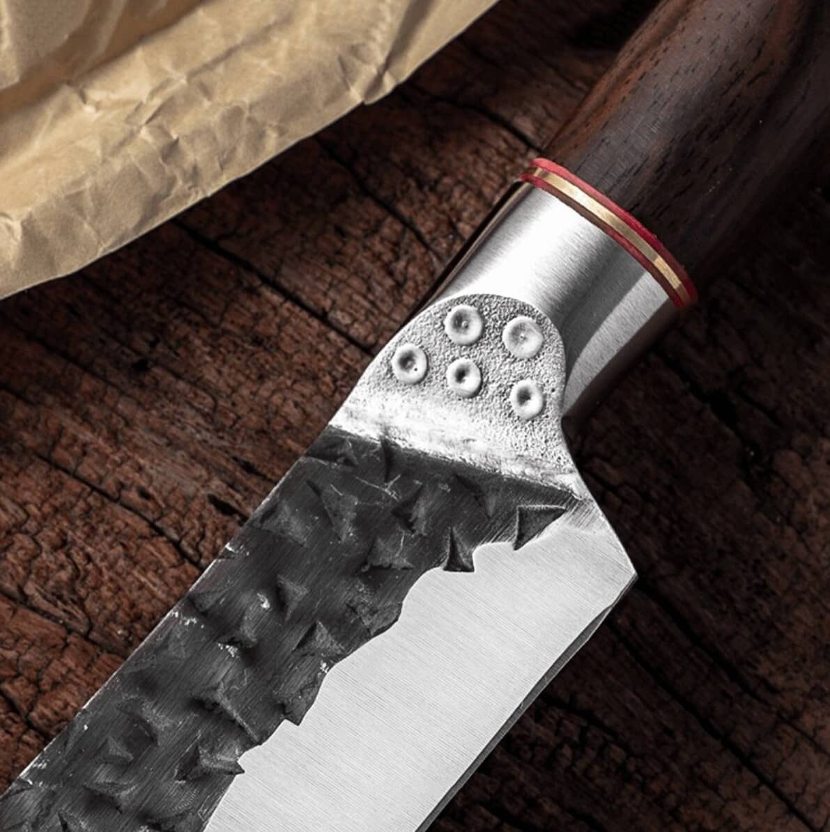 - Chefmesser Küchenkompane Ergonomischer Rustikales aus Holzgriff Damastmesser Edelstahl gebogen