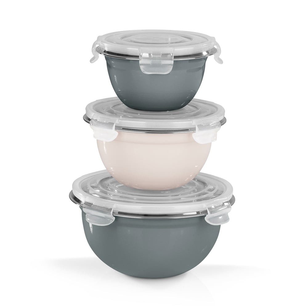 GOURMETmaxx Schüssel Klick-it - spülmaschinengeeignet - Schale mit Deckel, Polypropylen (PP)/Edelstahl, (6-tlg), Klick-it creme/grau