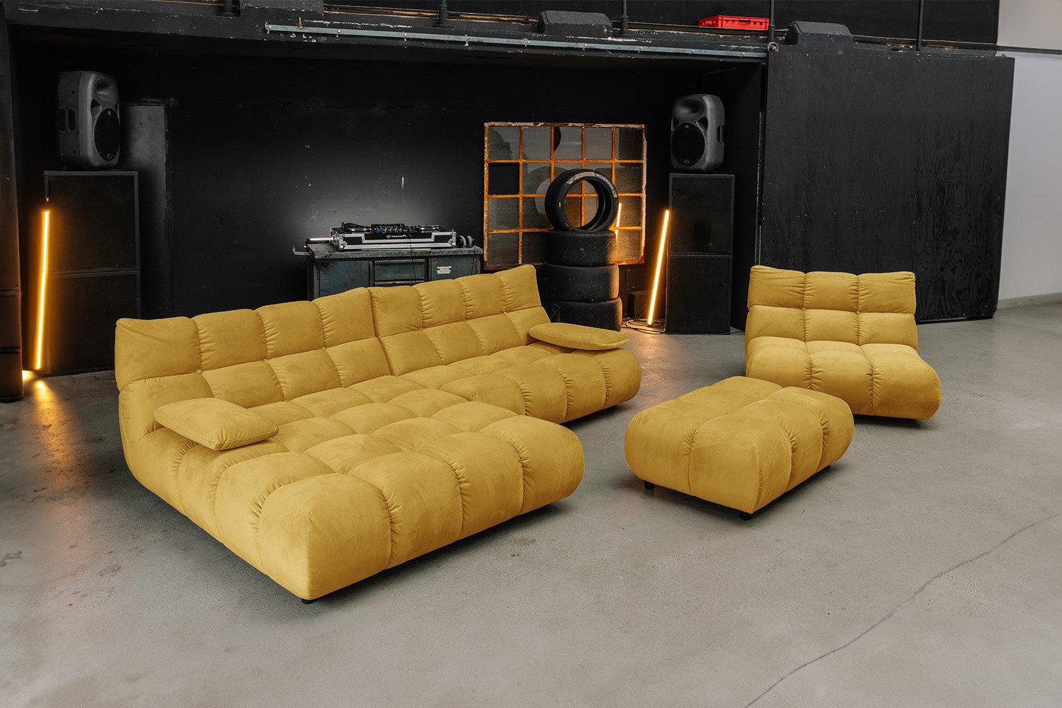 KAWOLA Sitzgruppe VIVIEN, (Set, 3-tlg), Ecksofa Drehsessel Hockerbank Velvet verschiedene Farben