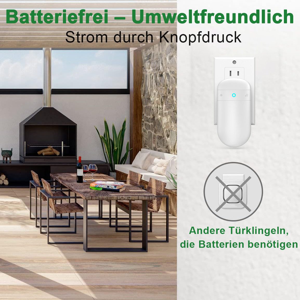 Forrlite Türklingel Funkklingel, Kabellose Türklingel, Klingel Für Haustür, Batterielos (Plug & Play, 100m Reichweite, 52 Melodien auf 5 Stufen Volumes mit LED Anzeige), IPX4 wasserdicht, für Haus, Büro, Hotel, Villa, Wohnung
