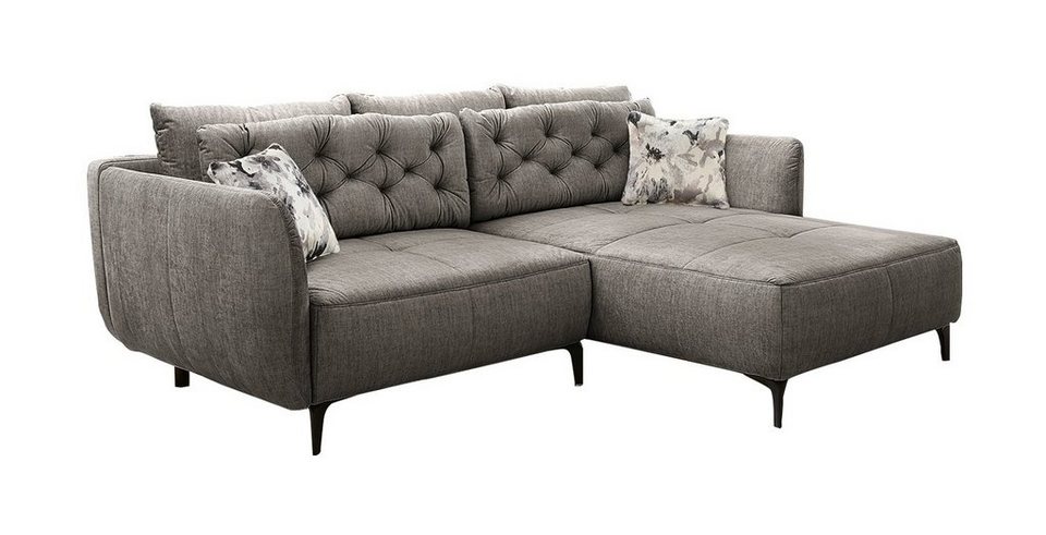Jockenhöfer Gruppe Sofa SALO, Grau, Veloursbezug, Metallfüße, mit Kissen, B  251 x H 92 x T 186 cm