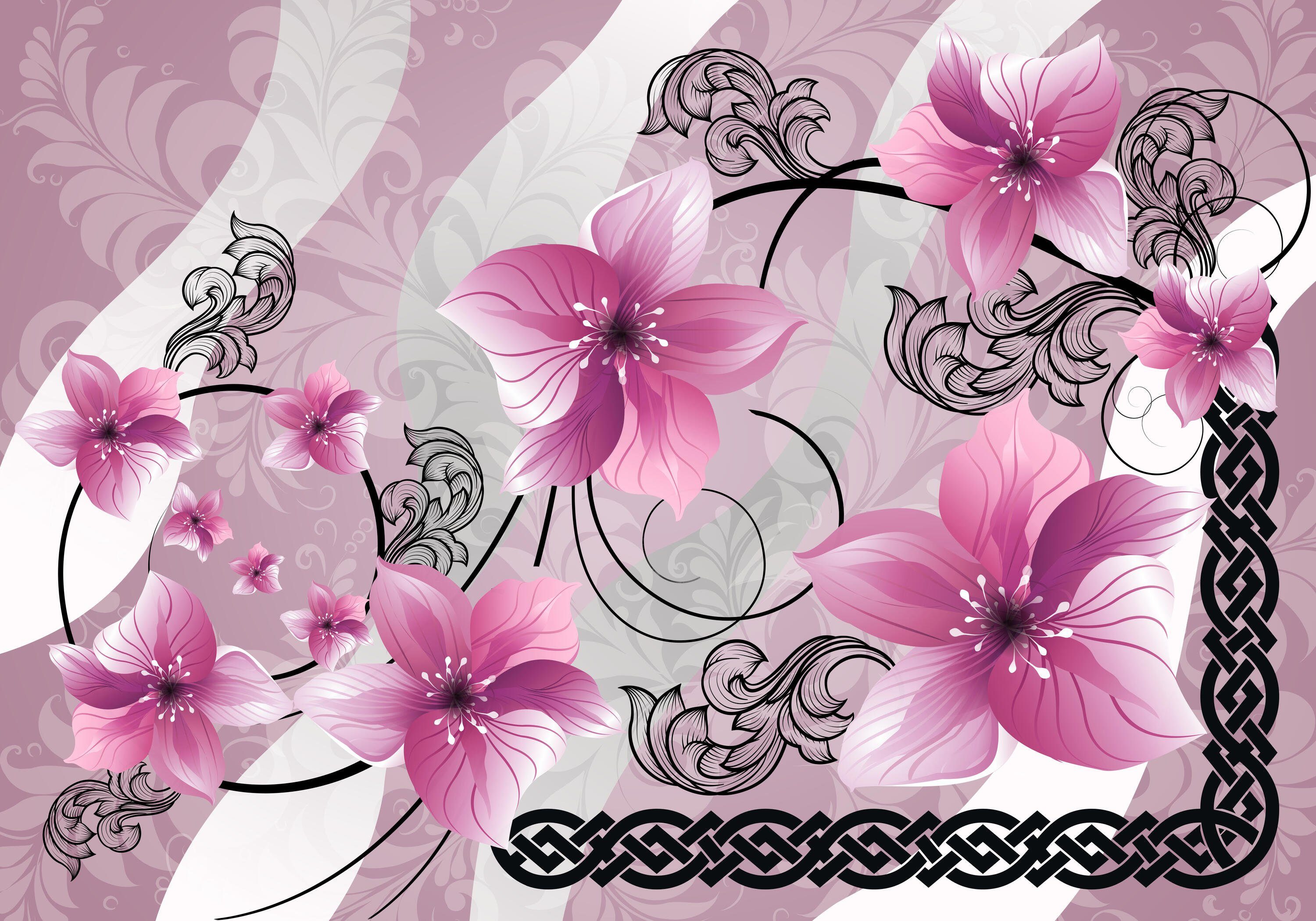 wandmotiv24 Fototapete rosa Blüten Ornamente, glatt, Wandtapete, Motivtapete, matt, Vliestapete