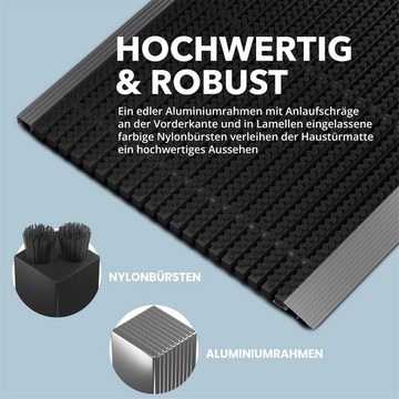 Fußmatte Aluminium mit Bürsten, Schmutzfangmatte, Bürstenmatte, WEST & EAST GmbH, Schwarz 40x60 cm