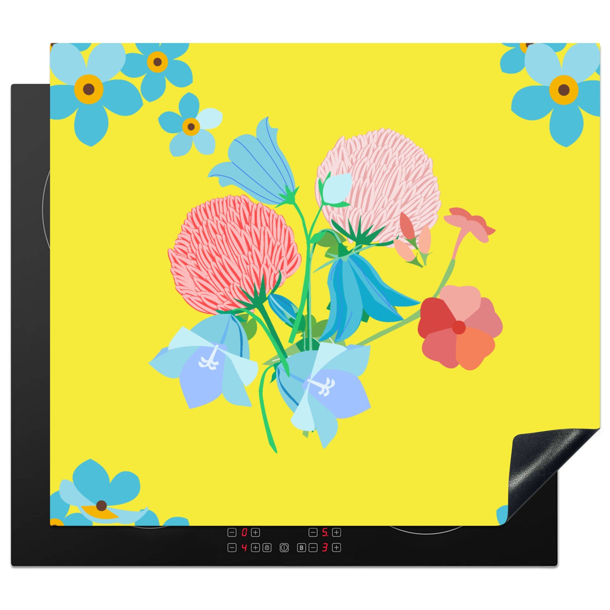 MuchoWow Herdblende-/Abdeckplatte Blumen - Blumenstrauß - Frühling - Muster, Vinyl, (1 tlg), 59x52 cm, Ceranfeldabdeckung für die küche, Induktionsmatte