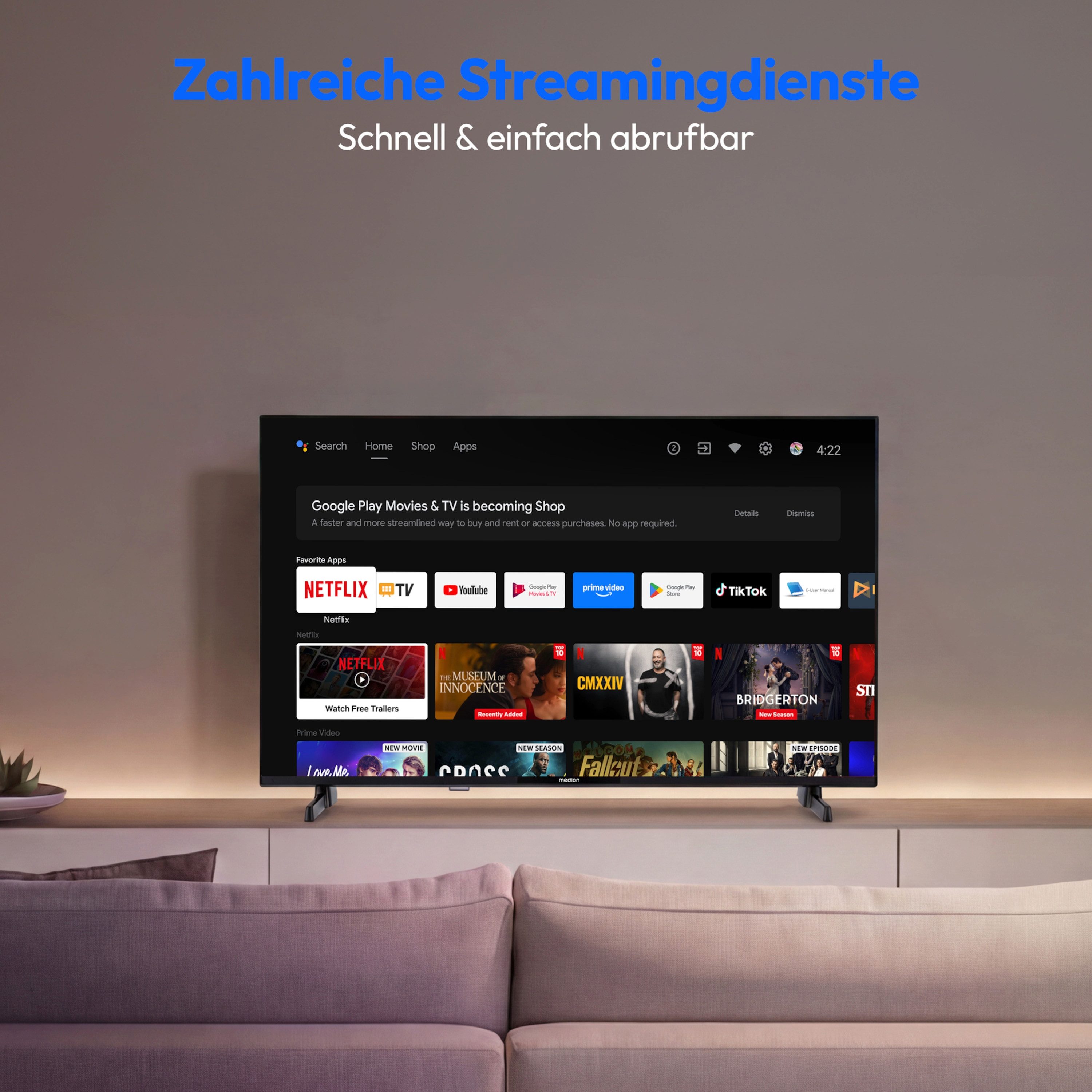 Medion® MD840100 LCD-LED Fernseher (100.3 cm/40 Zoll, 1080p Full HD, Android TV, HDR10, DTS HD, Virtual X, Playstore, Netflix, HBO Max, Prime Video)
