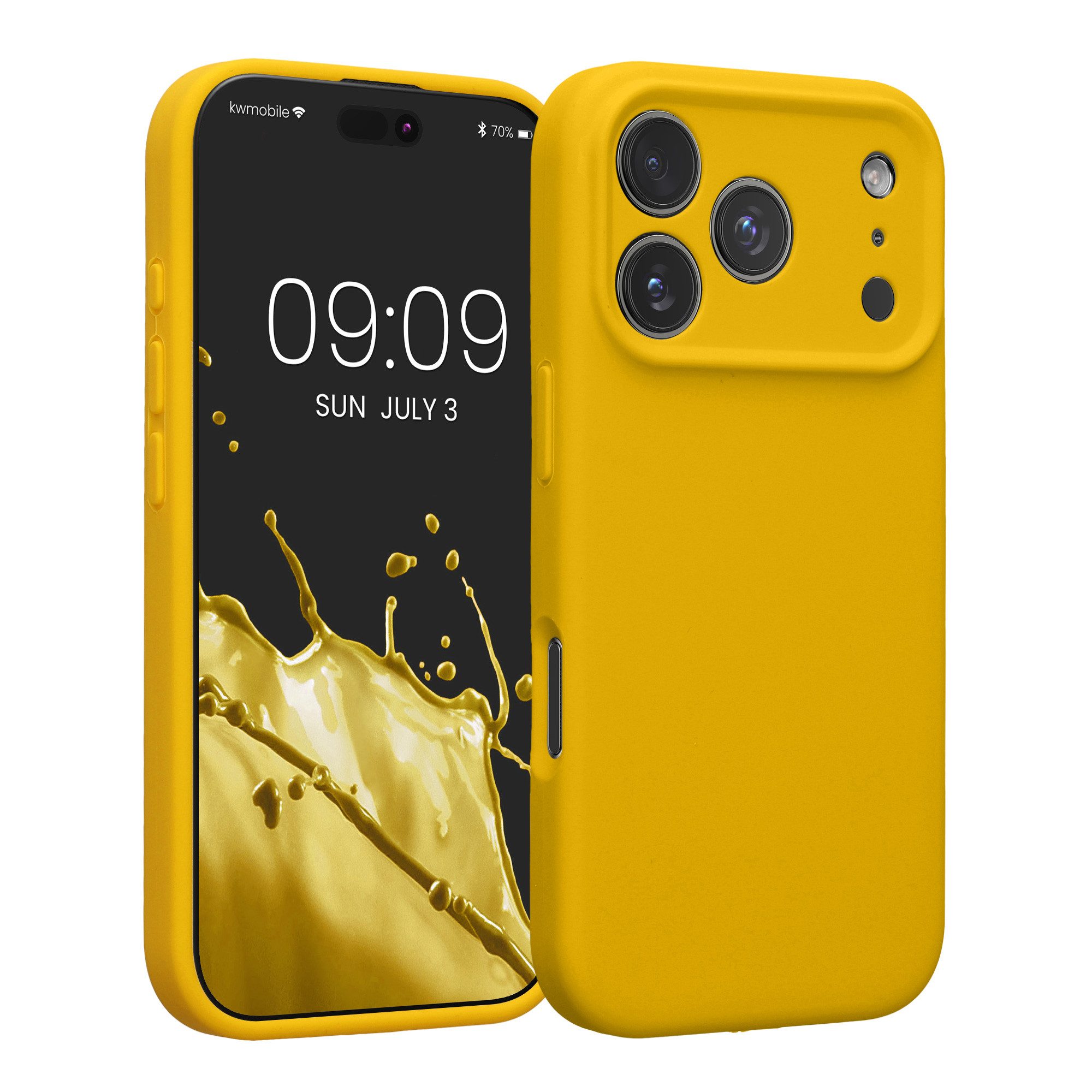 kwmobile Smartphone-Hülle Handyhülle für Apple iPhone 17 Pro Hülle, Hülle Silikon gummiert - Handyhülle - Handy Case in Strahlend Gelb