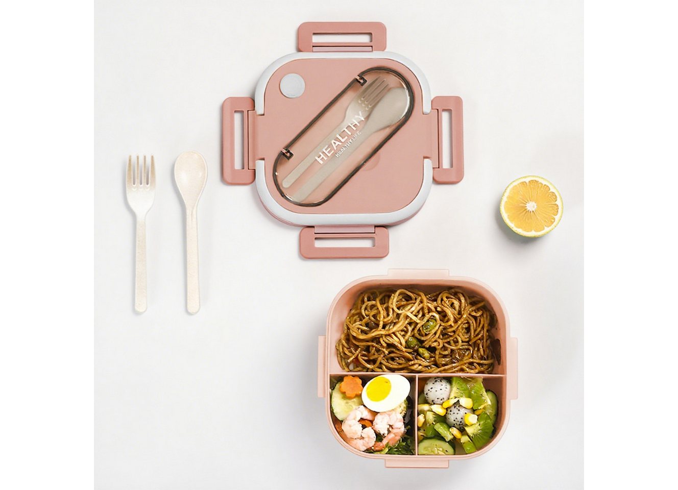 FANNOU Lunchbox Lunch-Behälter (3 Fächer), Auslaufsicher & BPA-frei-mit Besteck, für Kinder und Erwachsene Brotdose mit Fächern