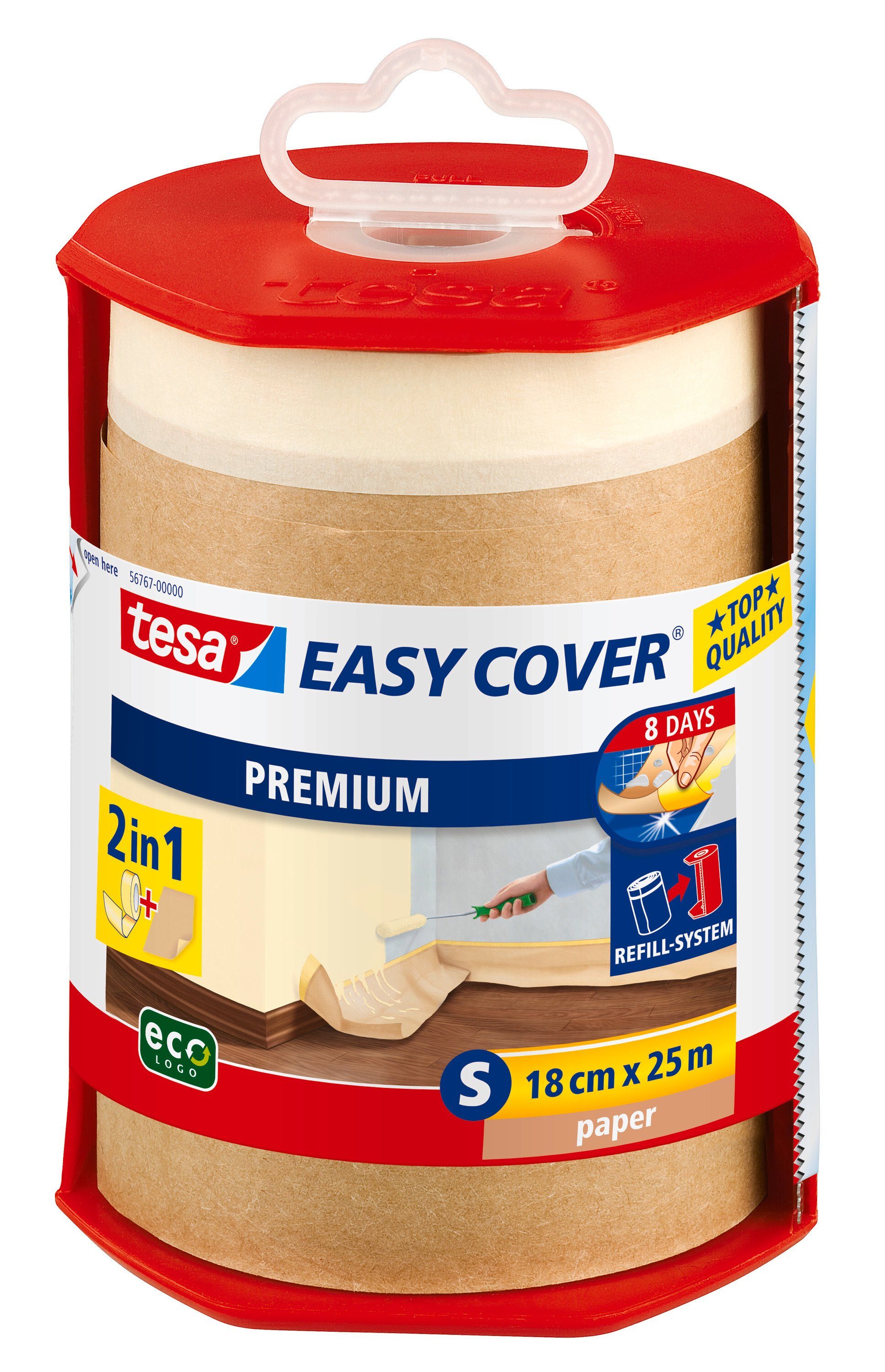 tesa Abdeckfolie EASY COVER Premium Papier Abdeckpapier Nachfüllrolle - 25 m : 0,18 m, (Kombi-Set, 1-St., Malerband + Abdeckpapier), Kreppband&Abdeckpapier - Abdecken&Abkleben für saubere Malerarbeiten