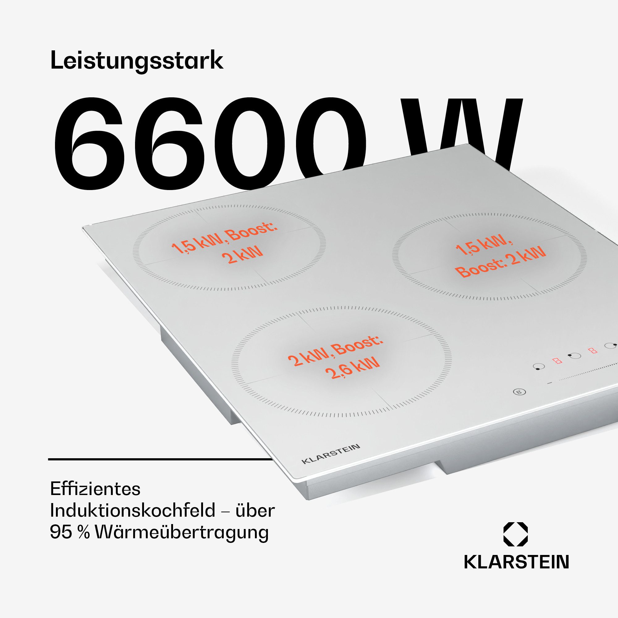 Klarstein Induktions-Kochfeld Delicatessa 45 Induktionskochfeld 45 cm 6600W 3 Zonen Slider Boost, Einbau-Kochfeld autark Glaskeramik 45 cm mit Touch & Restwärme