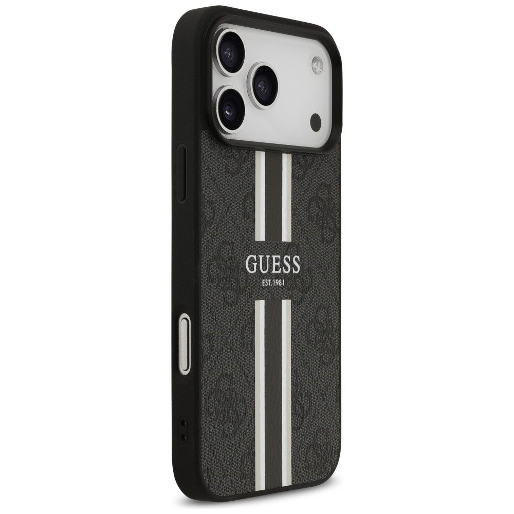 Guess Handyhülle Case iPhone 17 Pro Max MagSafe Kunstleder grau Logo Streifen 6,9 Zoll, Kantenschutz – Bild 4 von 5