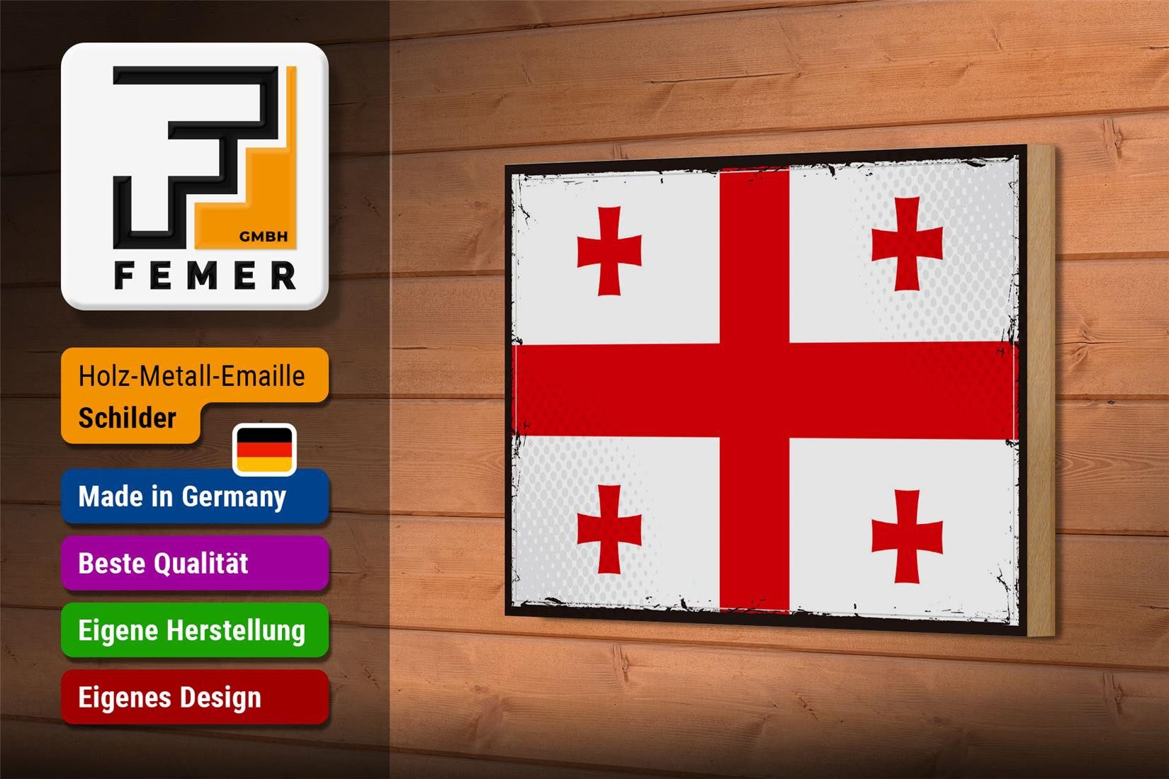 Femer GmbH Holzbild Flagge Georgiens 18x12 cm Retro Flag of Georgia, Flaggen (1 St), Glatte Holzfaserplatte (MDF), vorn beschichtet