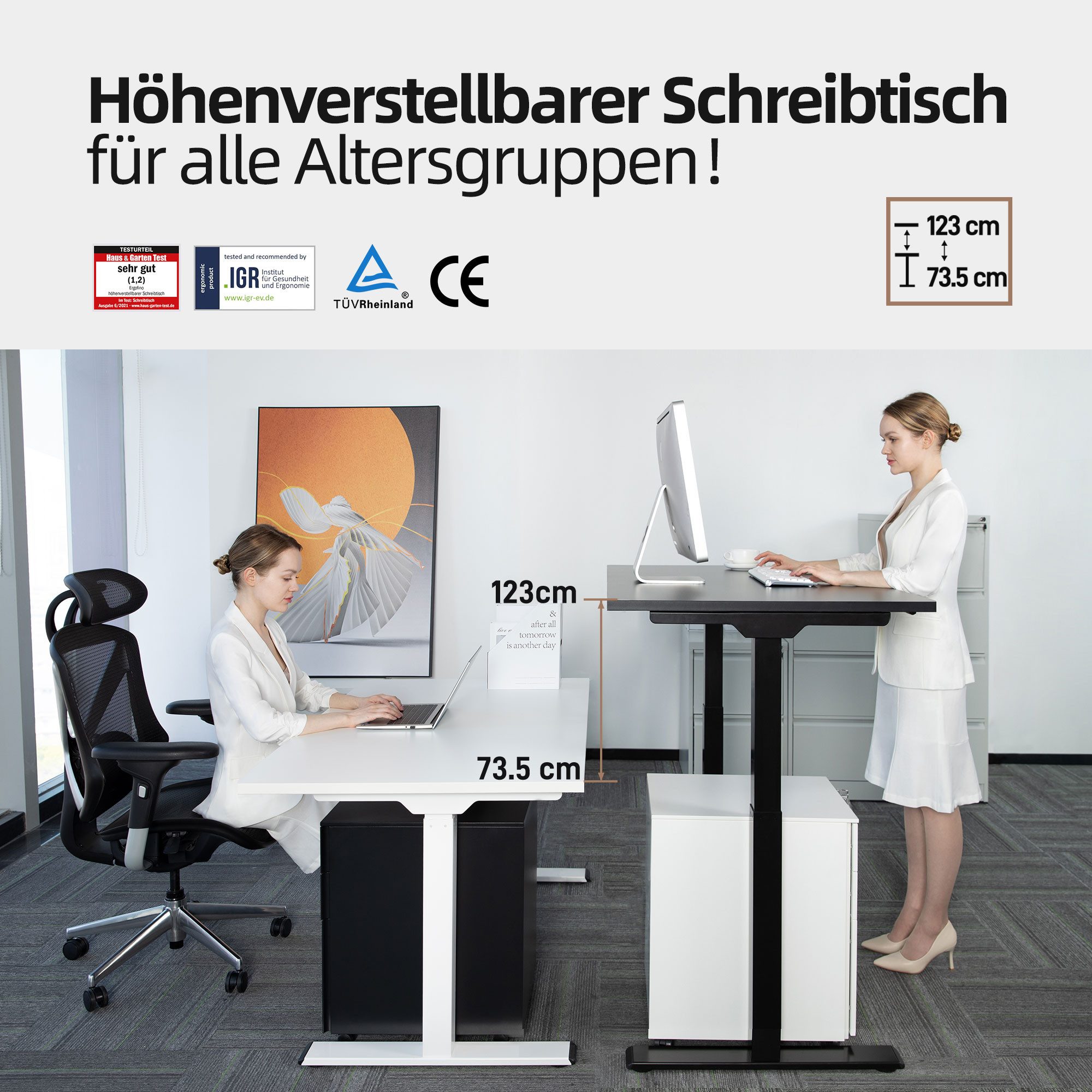 ERGOFINO Schreibtisch DT20LT höhenverstellbarer Schreibtisch (180x80 cm, 2 günstig online kaufen