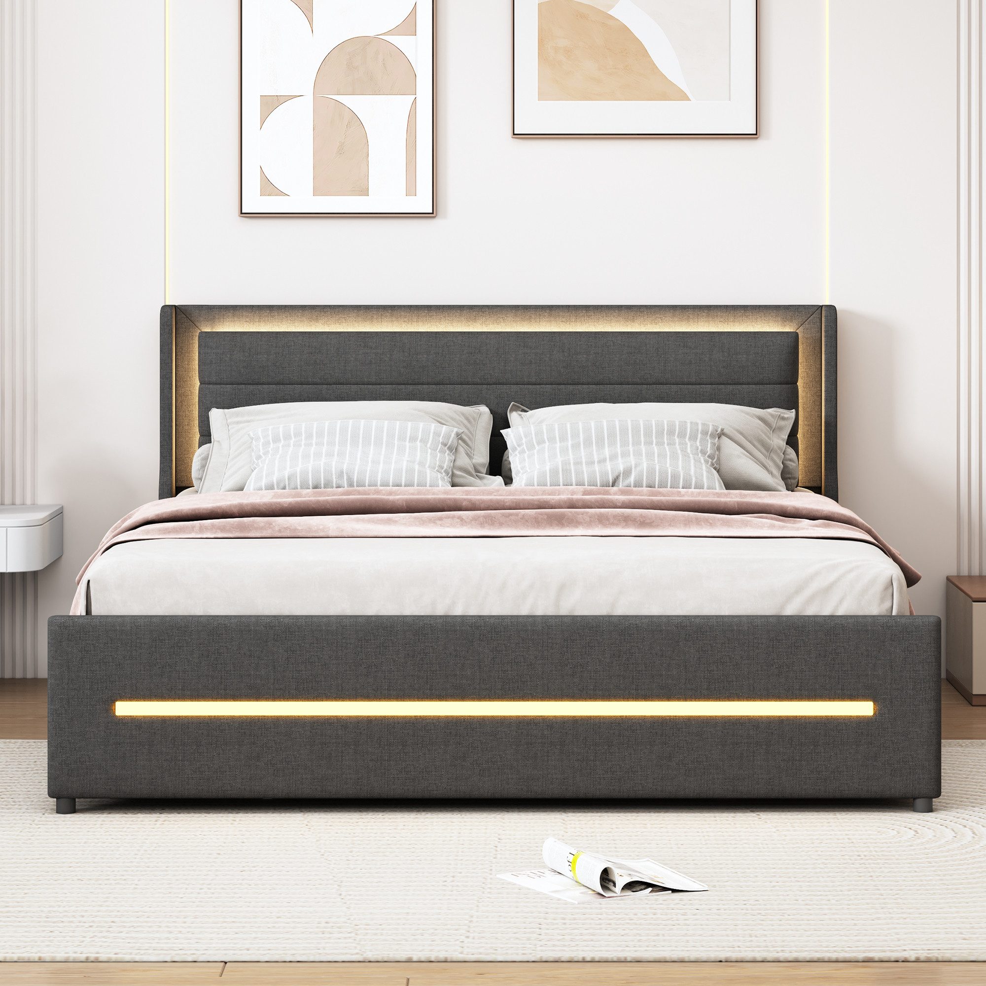 Flieks Polsterbett, LED Beleuchtung Doppelbett 160x200cm günstig online kaufen