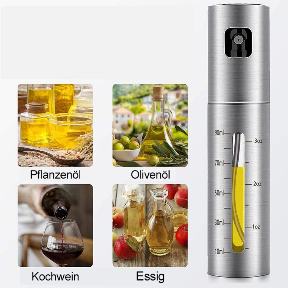 Heyork Ölspender Ölsprüher für Speiseöl Edelstahl 90ml Öl Sprühflasche für Kochen Grill
