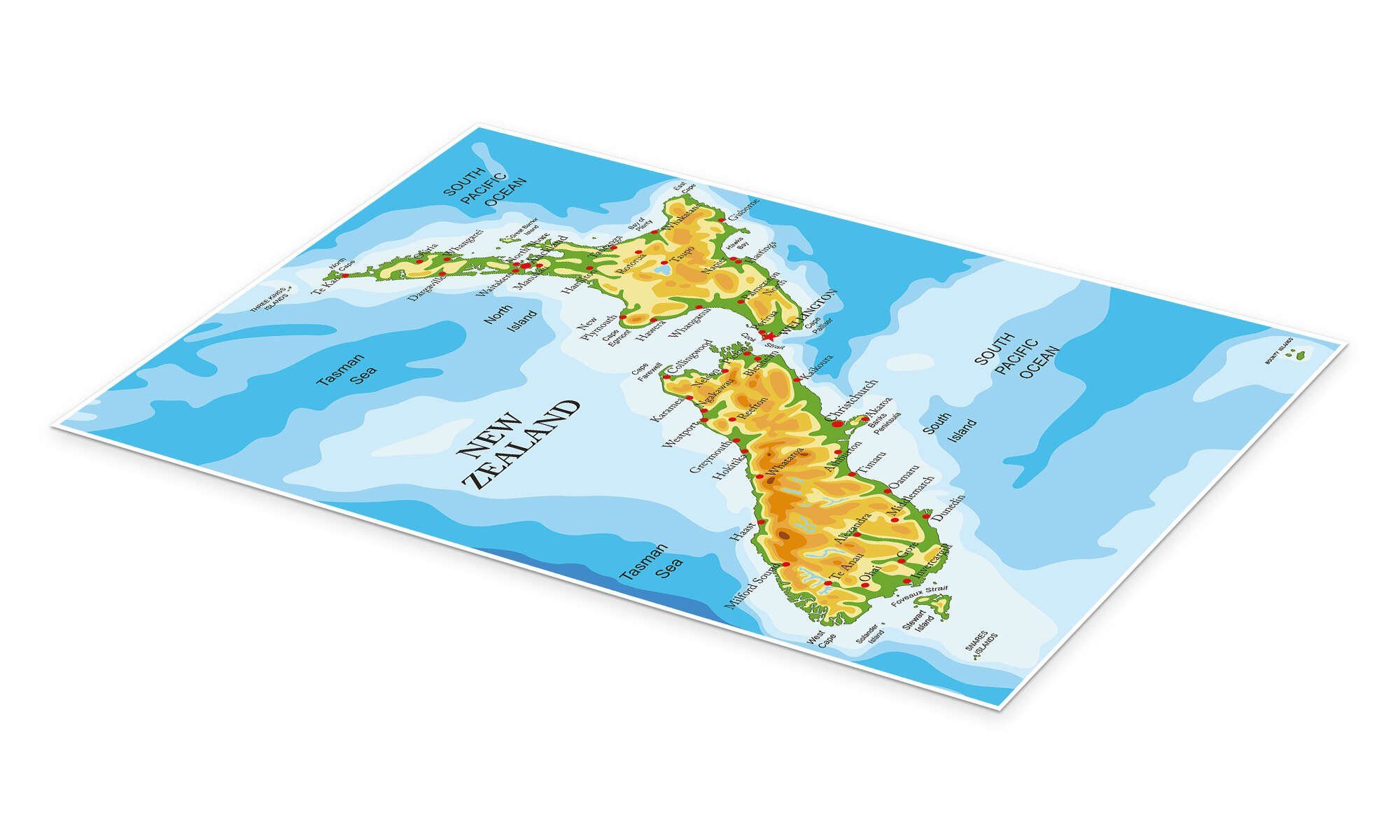 Posterlounge Poster Editors Choice, Neuseeland-Landkarte (Englisch), günstig online kaufen