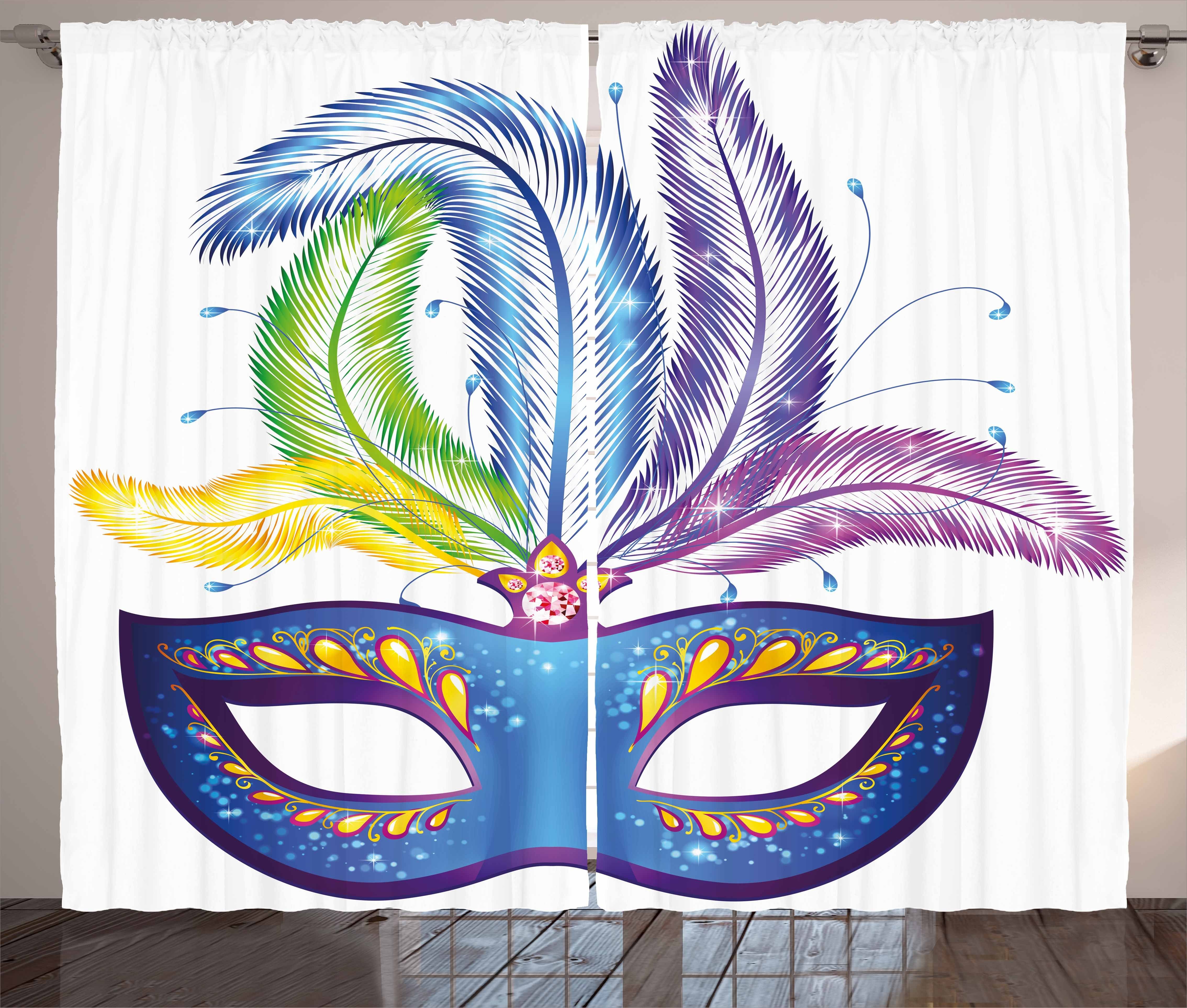 Gardine Schlafzimmer Kräuselband Vorhang mit Schlaufen und Haken, Abakuhaus, Karneval Blau Venetian Mask