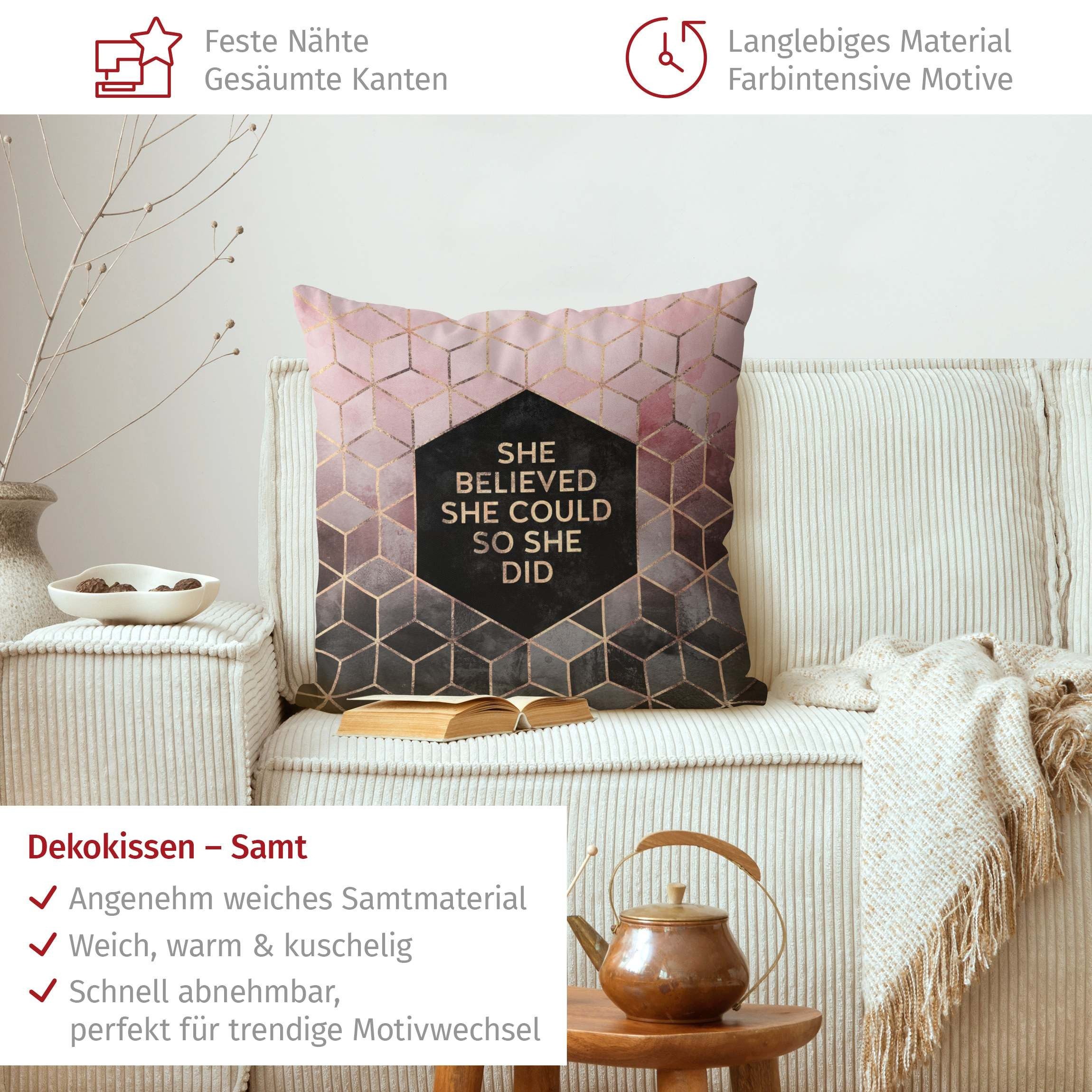 Bilderdepot24 Dekokissen drinnen Kissenhülle/ Sofakissen/ Zierkissen Kissenhülle gold Sprüche A, Bezug Aquarell mit / ohne Füllung Zierkissen Outdoor Sofa Bett