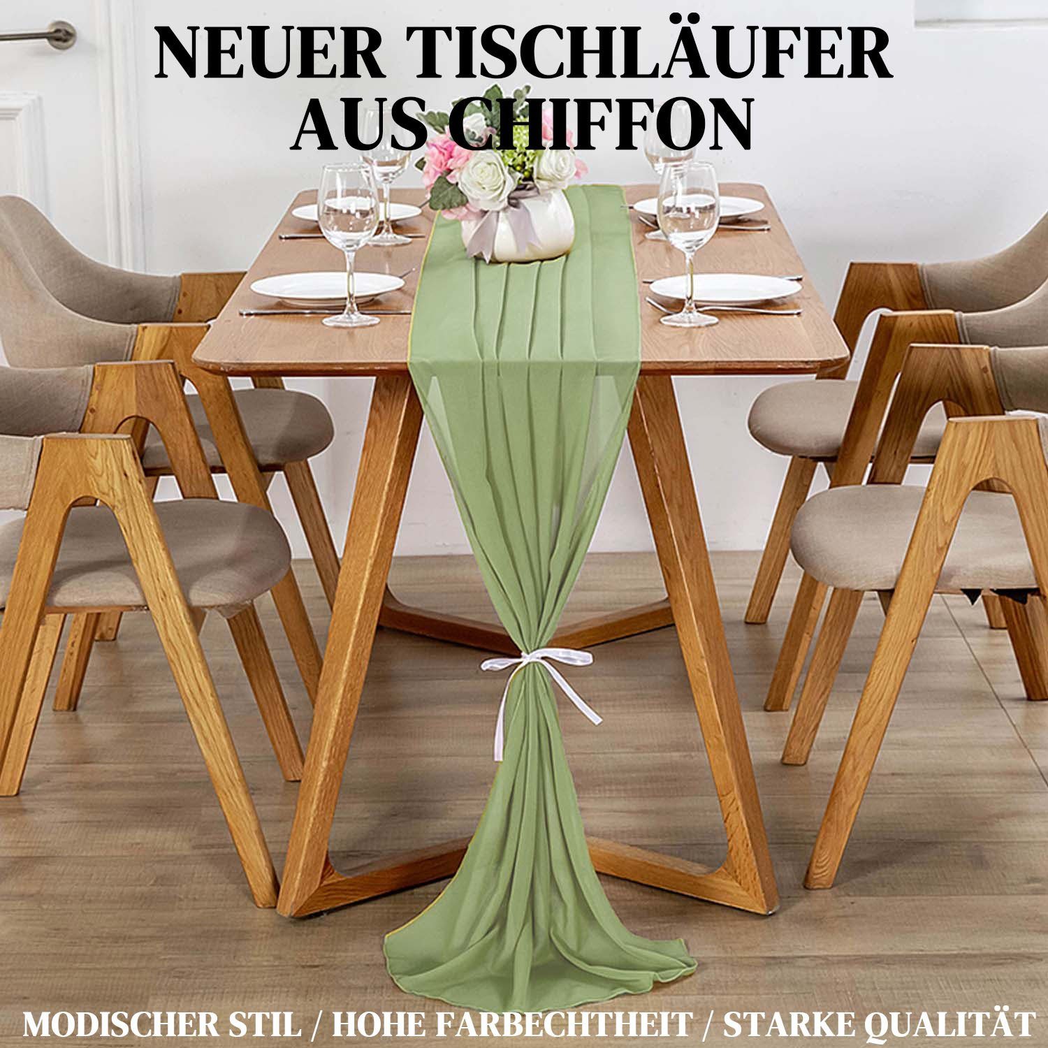 MAGICSHE Tischläufer Romantischer Chiffon Grün Modern 3m Abwaschbar Tischdeko