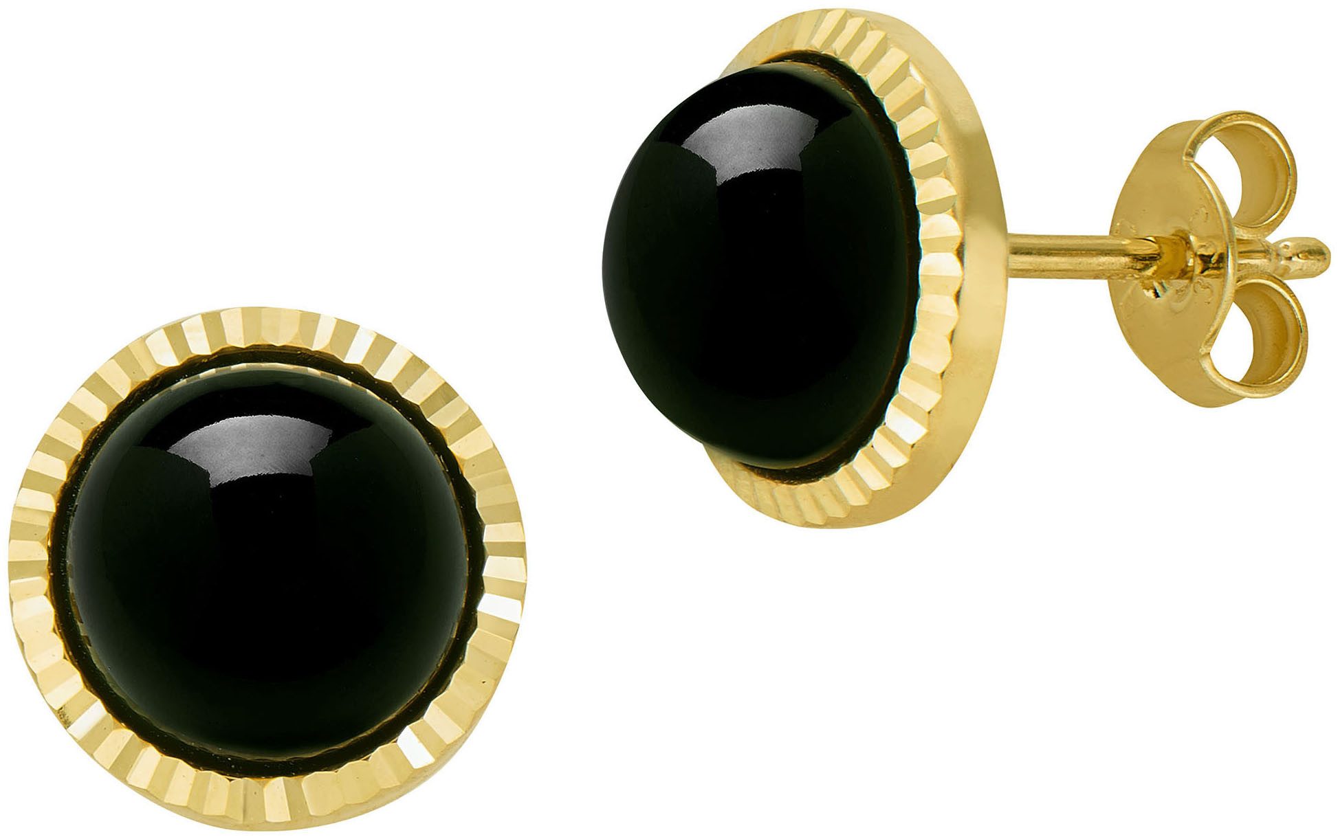 Firetti Paar Ohrstecker Schmuck Geschenk Gold 333 Ohrschmuck Ohrringe Kreis rund Edelstein, Made in Germany - mit Onyx