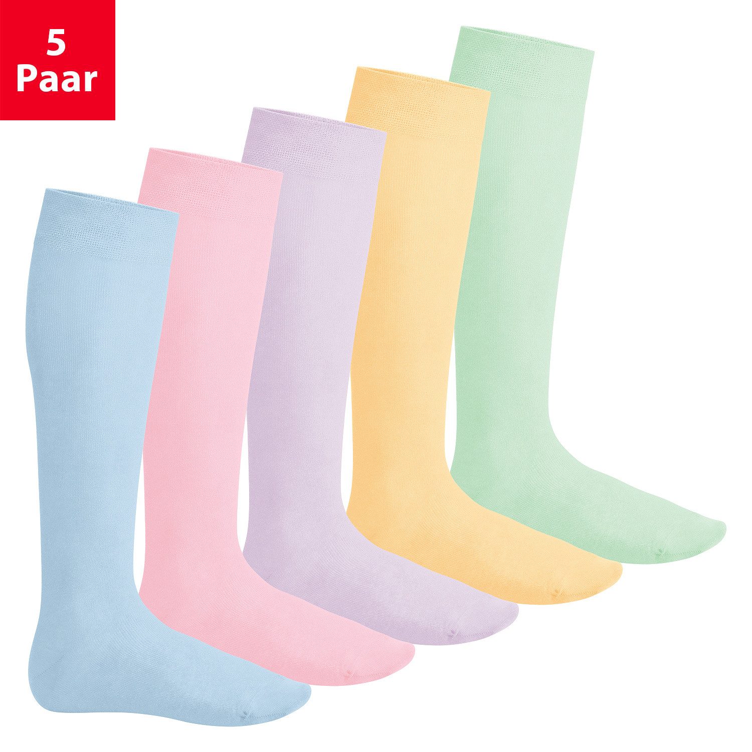 Footstar Langsocken EVERYDAY! 5 PAAR Damen & Herren Kniestrümpfe Lange Socken kniehoch