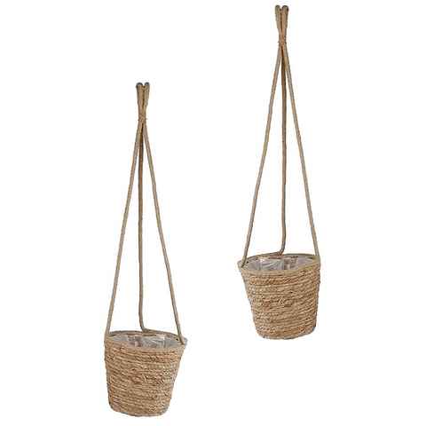 Macosa Home Blumenampel (2 St), Blumenampel Bast 2er Set Hängeblumentopf Pflanztopf rund Blumentopf Hängepflanztopf Hängeampel Pflanzhalter Pflanzgefäß Wanddeko