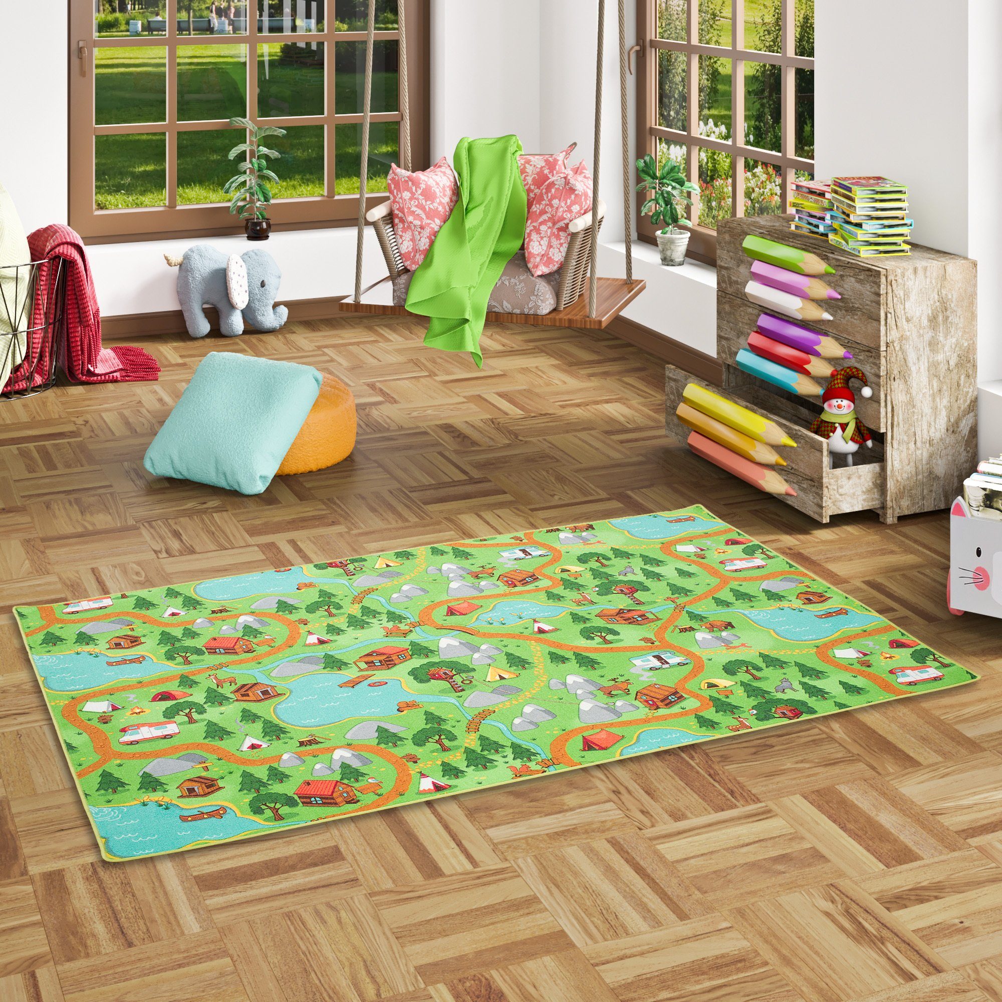 Kinderteppich Kinder Spiel Teppich Campingplatz