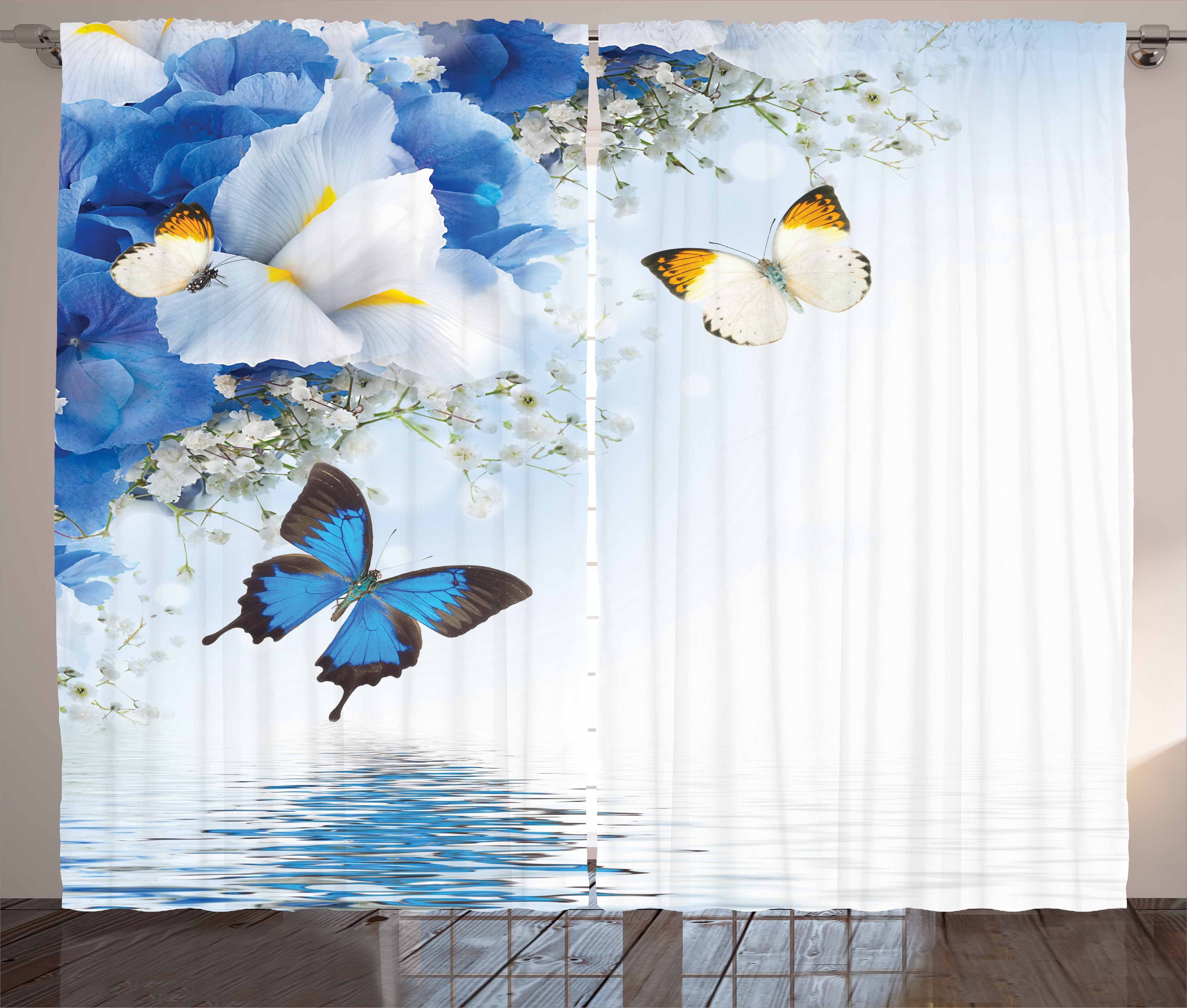 Gardine und Teich Schlaufen Abakuhaus, Kräuselband Exotische Blumen mit Vorhang Schmetterlinge Schlafzimmer Haken,