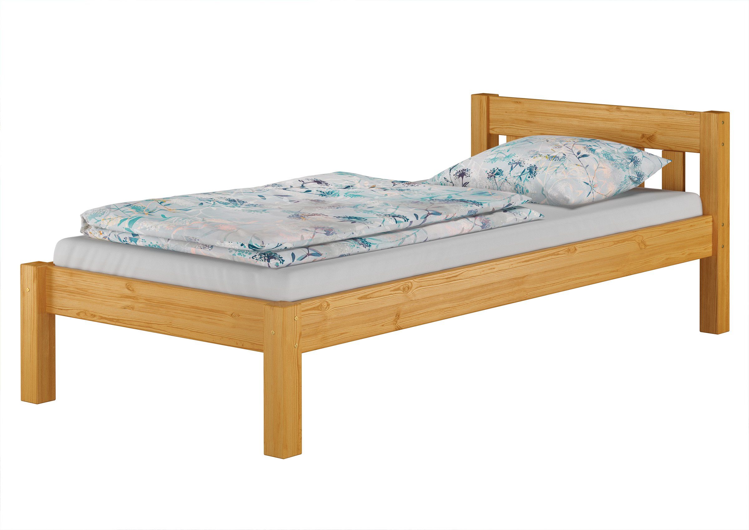 ERST-HOLZ Bett Stabiles Kiefernbett in Eicheton Gebeizt 90 x 200 cm, KieferEiche gebeizt
