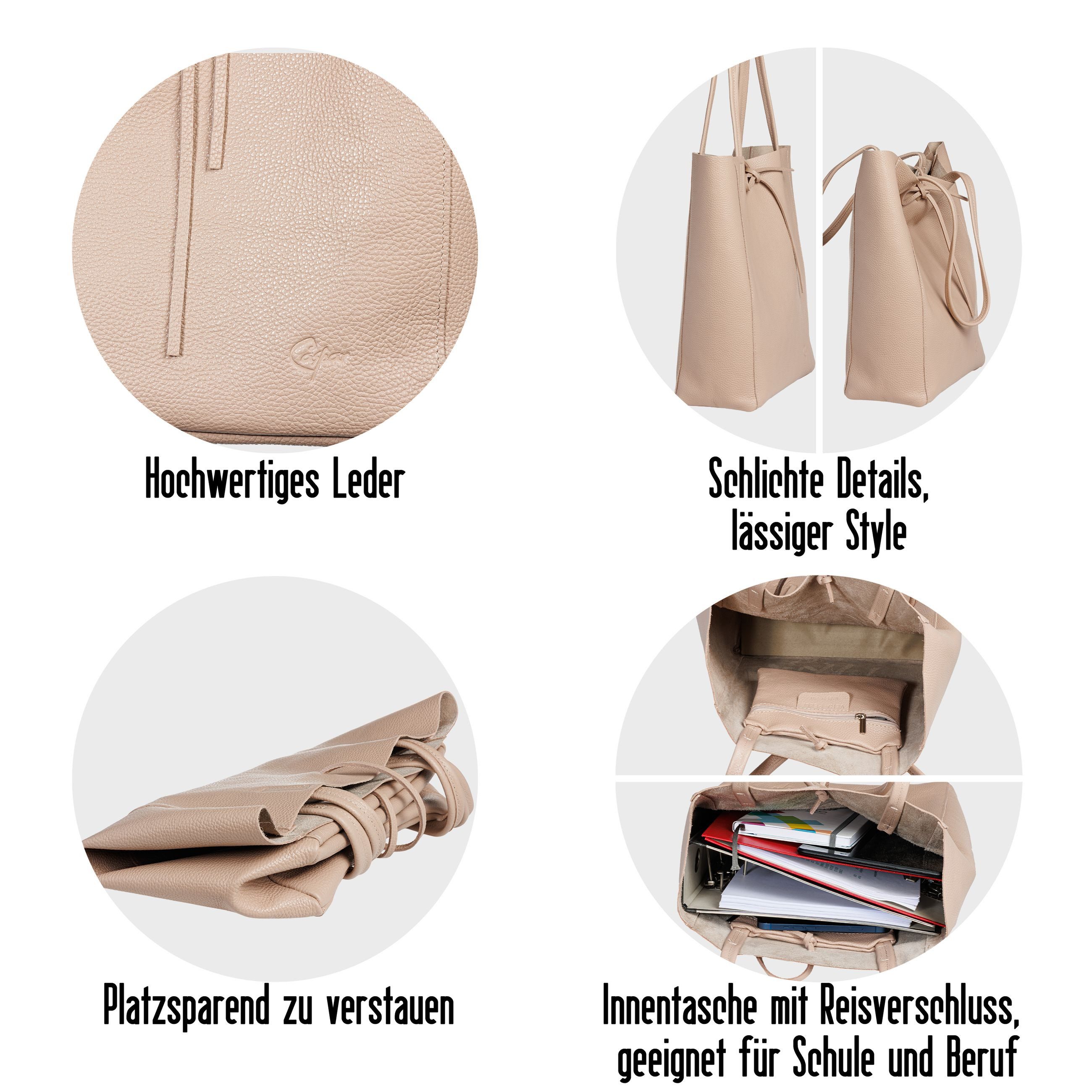Caspar Schultertasche - Großer Damen Leder Shopper Tasche - CLASSIC LINE - Modell No.780, elegant, robust & unempfindlich - 100% Echtleder - Handmade in Italy