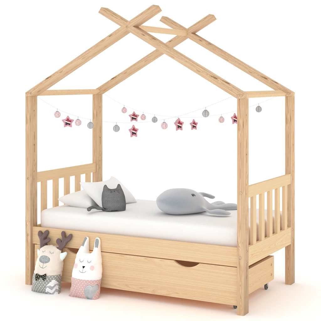 furnicato Kinderbett Massivholz 146 x 77 x 160 cm (1-tlg), Stauraum-Kinderbett mit Bettschublade und Rahmen im Haus-Design