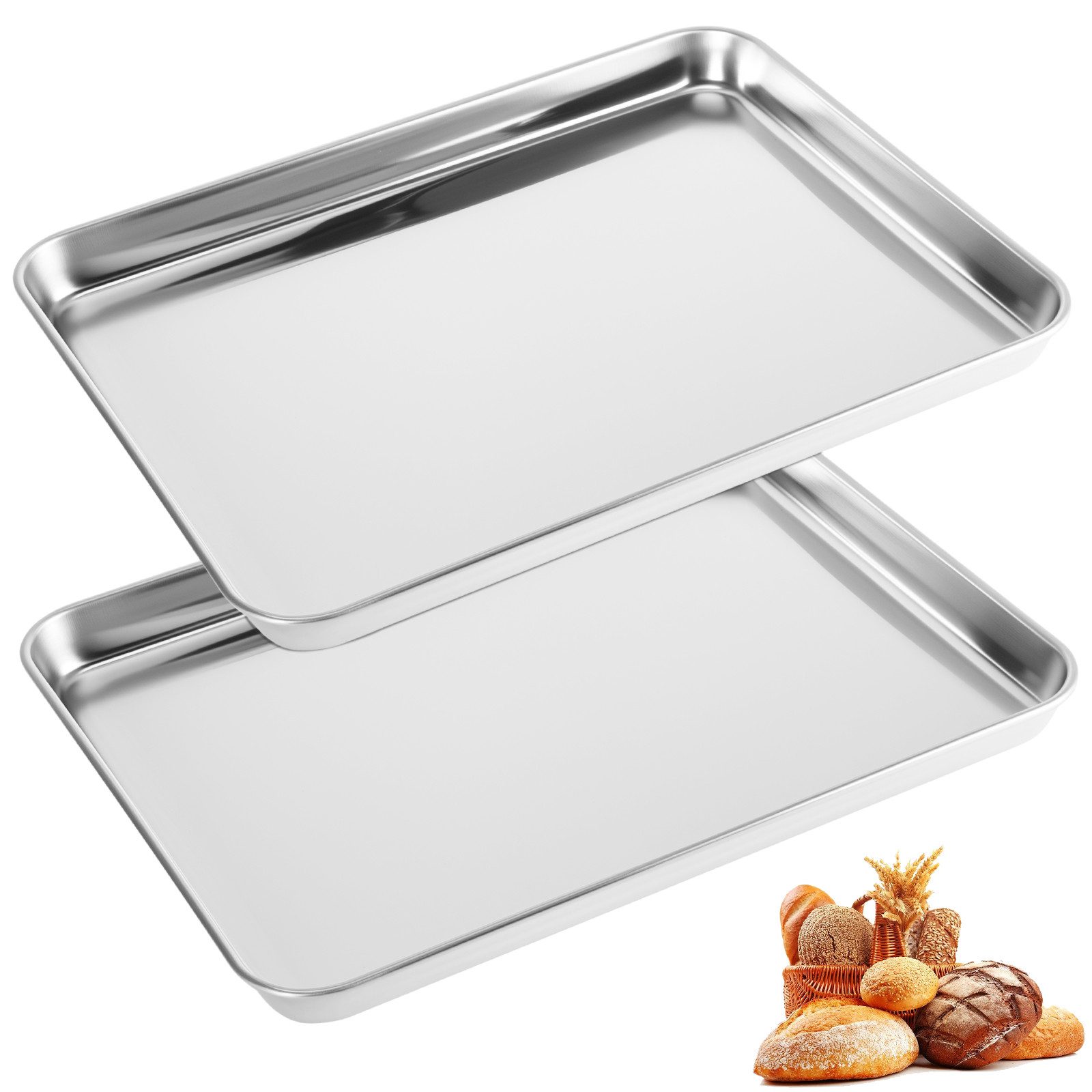 BlingBin Backblech 2er Set Edelstahl Ofenblech Kuchenblech, 31.5 x 24.5 x 2.5cm, Edelstahl, (2er Set, 2-St., Hitzebeständigkeit: 230 °C), Rechteckig Fettpfanne für Backen Braten Servieren, Spülmaschinenfest