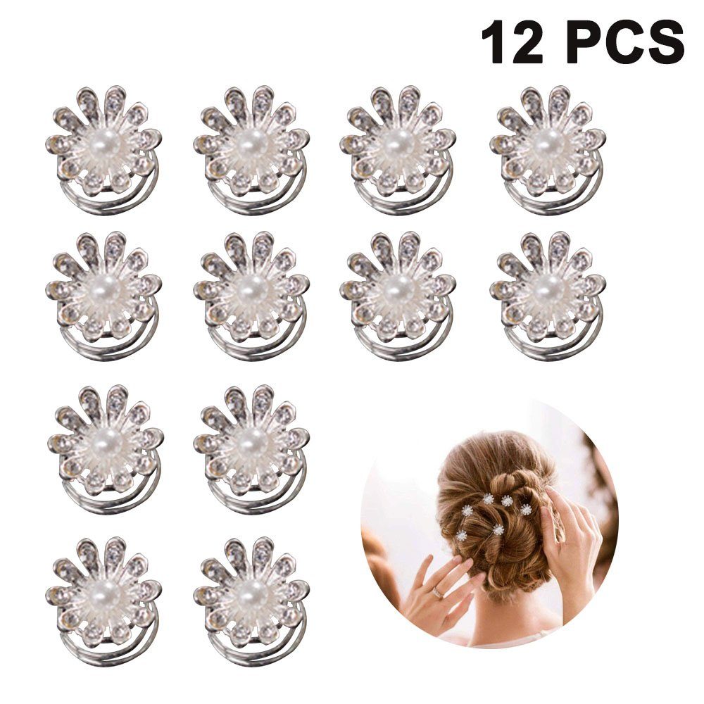 longziming Haarclip »12 Stück Haarspiralen Hochzeit Haar Curlies Perlen  Strass Curlies Haarschmuck Braut Blumen Kristall Haarspinnen Haarspiralen  Haarspange Haarclips Haarnadel Haarklammern Silber«, 12-tlg.