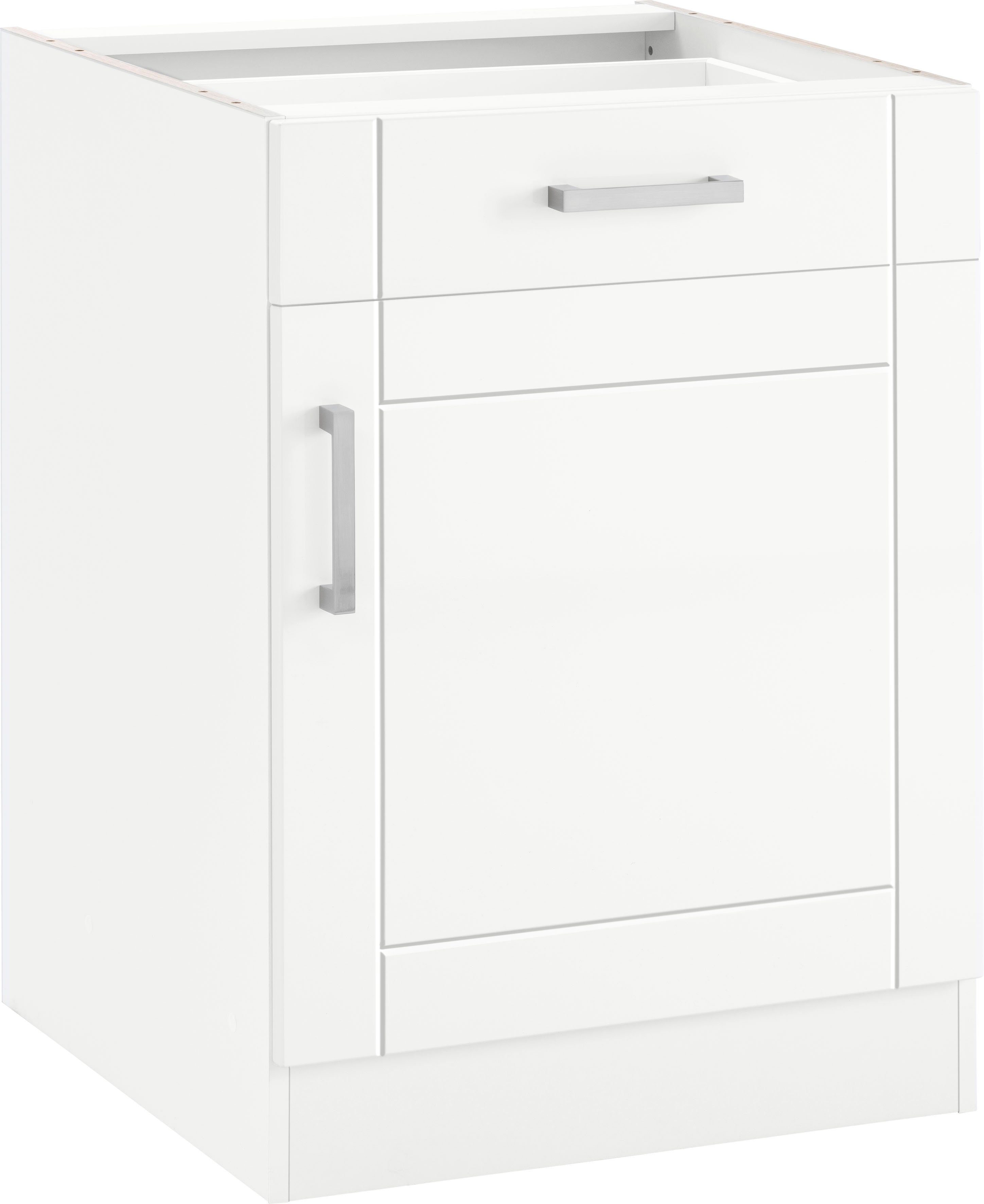 KOCHSTATION Unterschrank KS-Tinnum 60 cm breit, MDF-Fronten, Metallgriff, 1 Schubkasten, 1 Tür