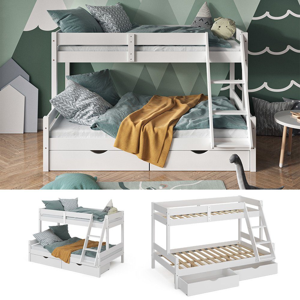 VitaliSpa® Etagenbett Everest, Weiß, 120x200 / 80x200 cm mit Schubladen (mi günstig online kaufen