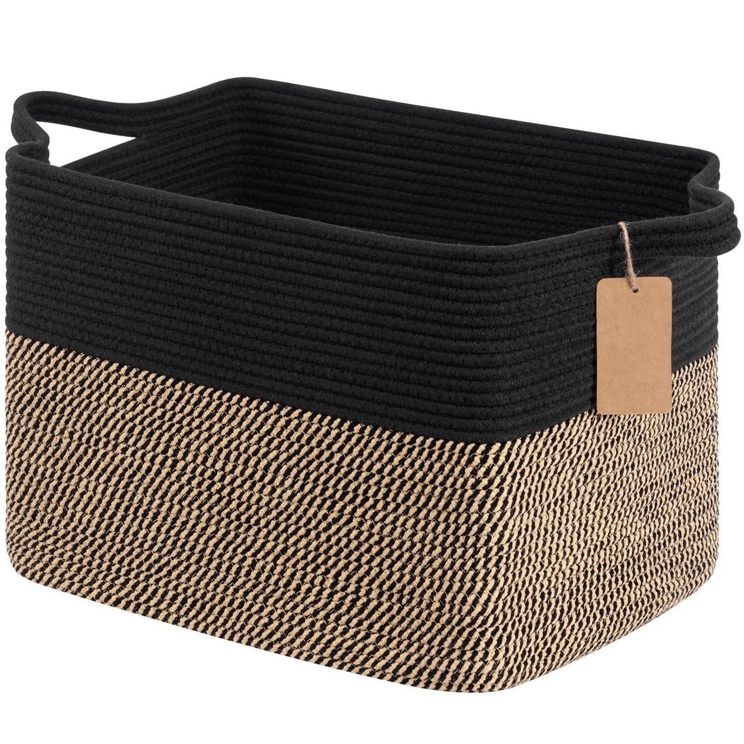 LuxusKollektion Aufbewahrungskorb Weidenkorb 50L Schuhe Handtücher Spielzeug Griffe Schwarz & Jute