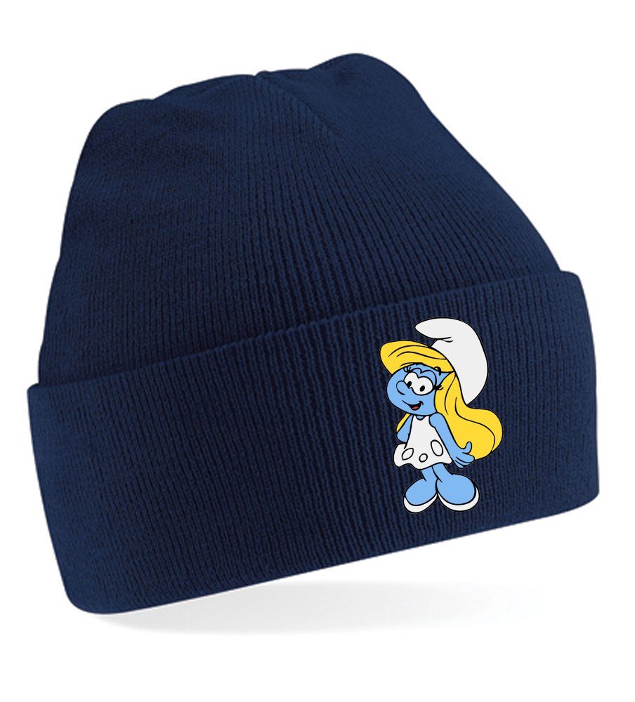 Blondie & Brownie Beanie Unisex Erwachsenen Mütze Schlumpfine Schlümpfe Smerf Navyblau