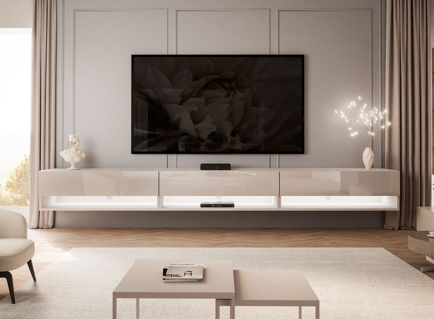 Lookway Lowboard CALANTE 270 cm RTV Hängeschrank mit LED-Beleuchtung, 270x30x35 cm – Bild 3 von 5