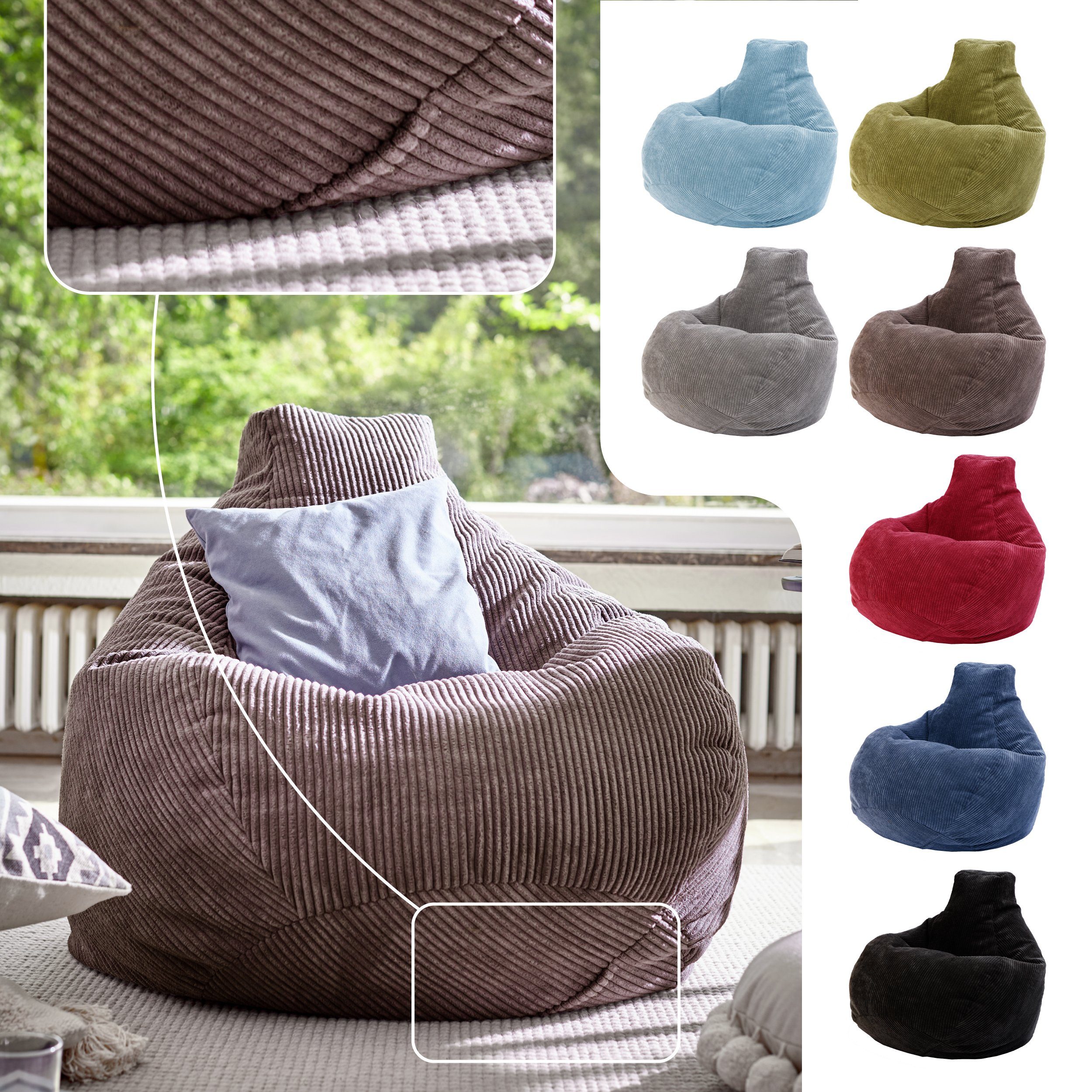 Green Bean Sitzsack mit Rückenlehne 80x80x90cm günstig online kaufen