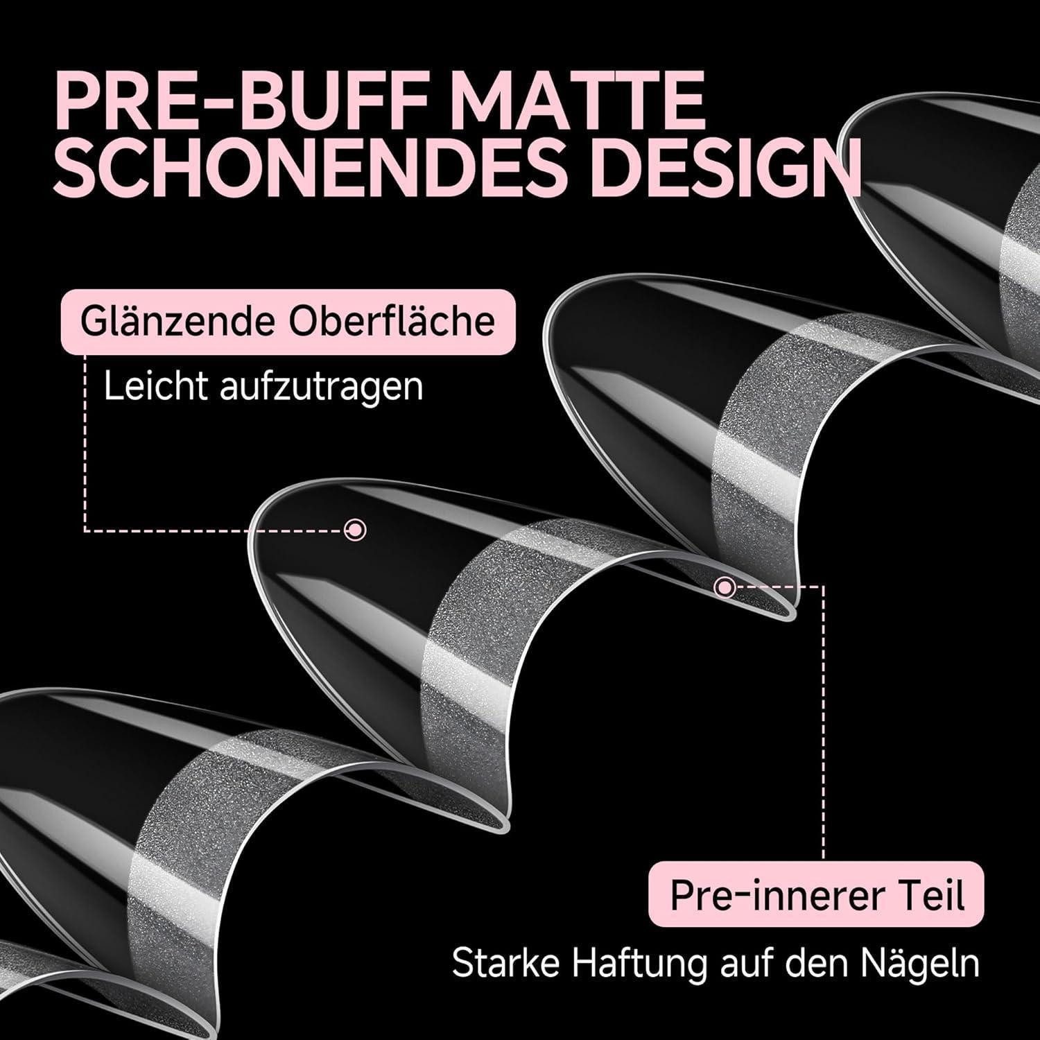 LuxusKollektion Kunstfingernägel Tips Gelnägel 216 Stück Mandel Gel Press On Halb-Mandel – Bild 5 von 5