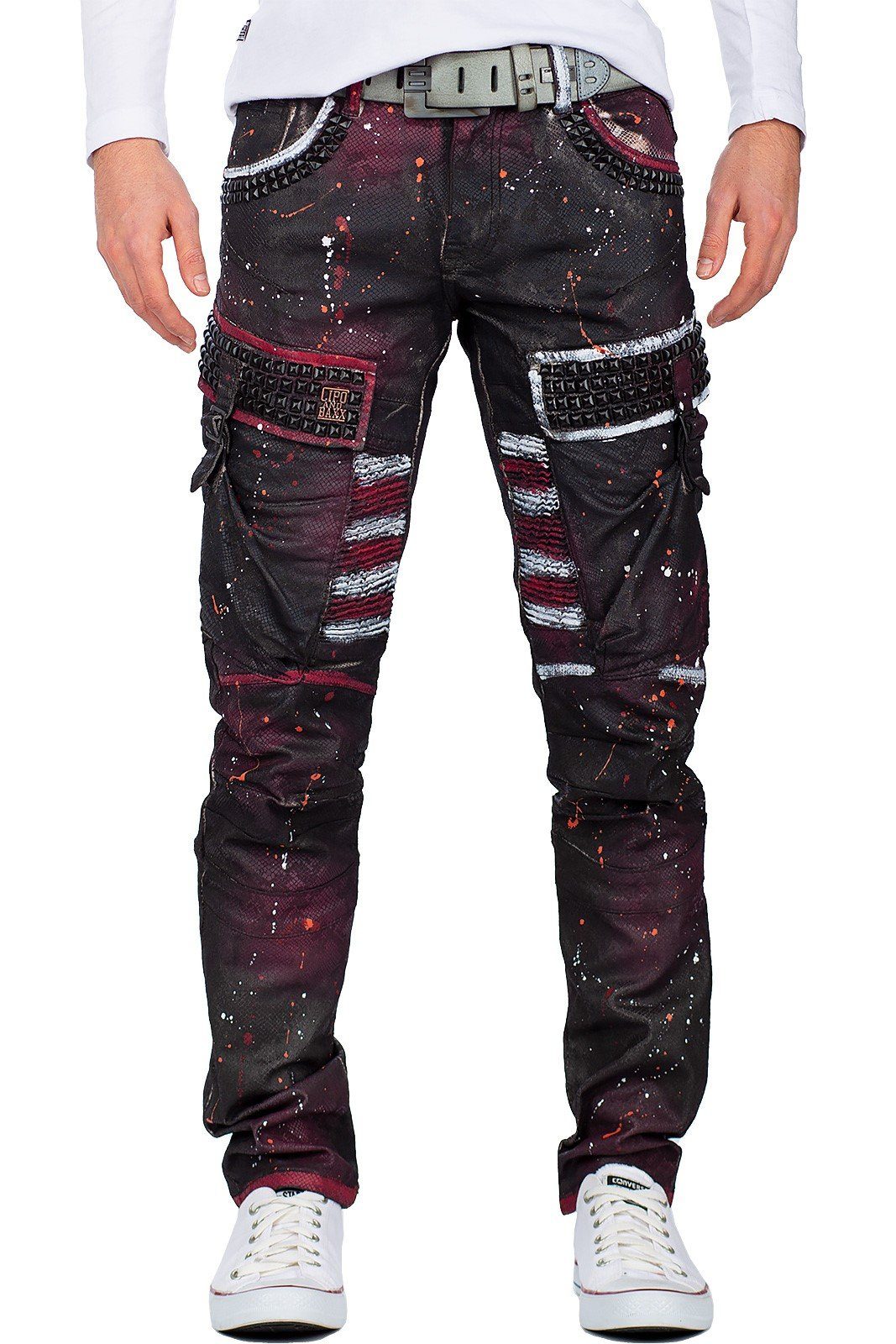 Cipo & Baxx 5-Pocket-Jeans Biker Hose BA-CD636 mit Nieten und Seitentaschen