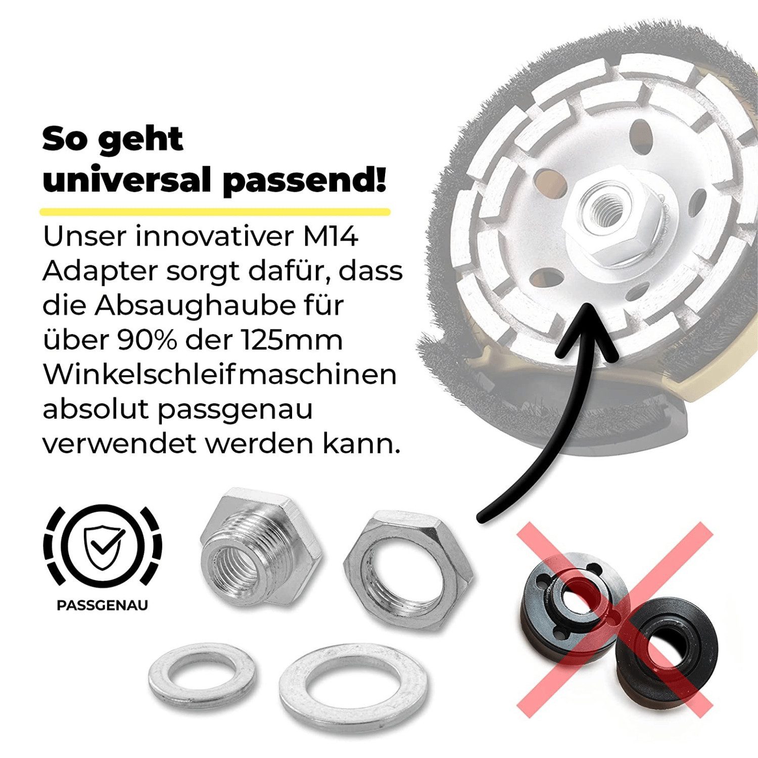 Fanzwork Winkelschleifer Absaughaube für Winkelschleifer + 125 mm Diamantschleiftopf PROFI G3, Für aller Winkelschleifer geeignet – Bild 4 von 5