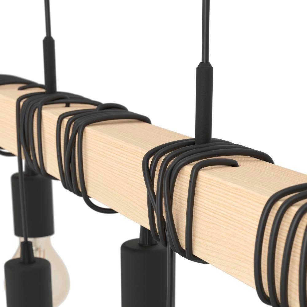 EGLO Hängeleuchte TOWNSHEND Hängelampe, Stahl und Holz, E27, IP20, Esszimmerlampe, Lampe, ohne Leuchtmittel, Pendellampe, L15 x B10 x H110 cm, braun, schwarz,  9X60W exkl.
